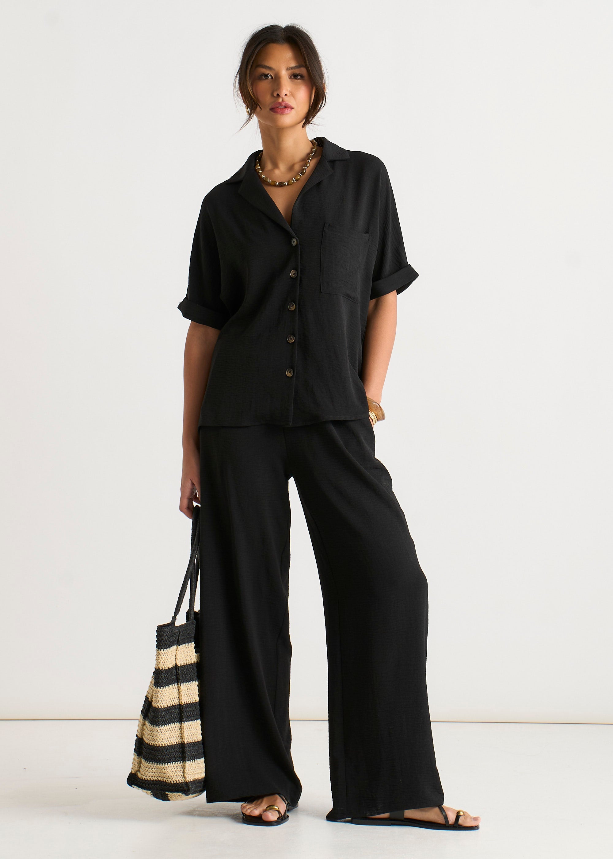 Gini London Black Air Flow Oversized Shirt Top