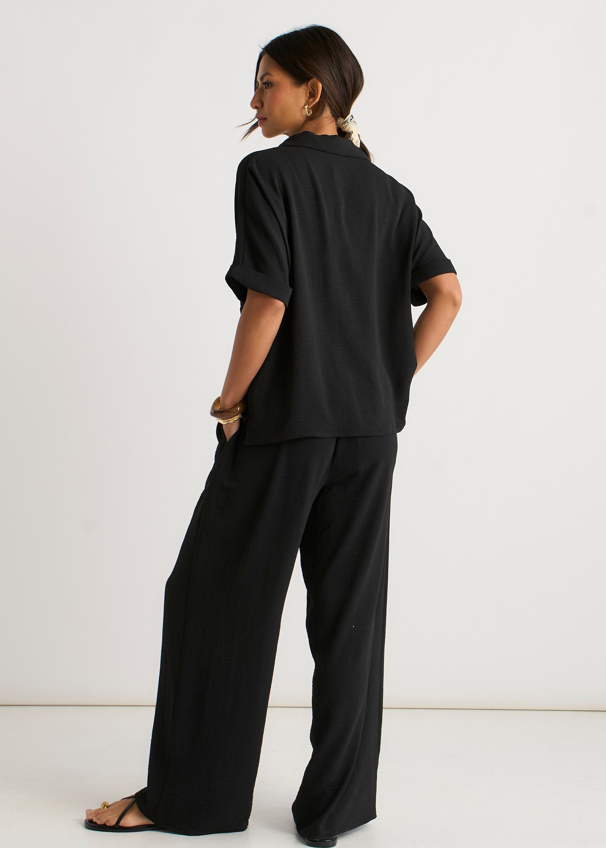 Gini London Black Air Flow Oversized Shirt Top