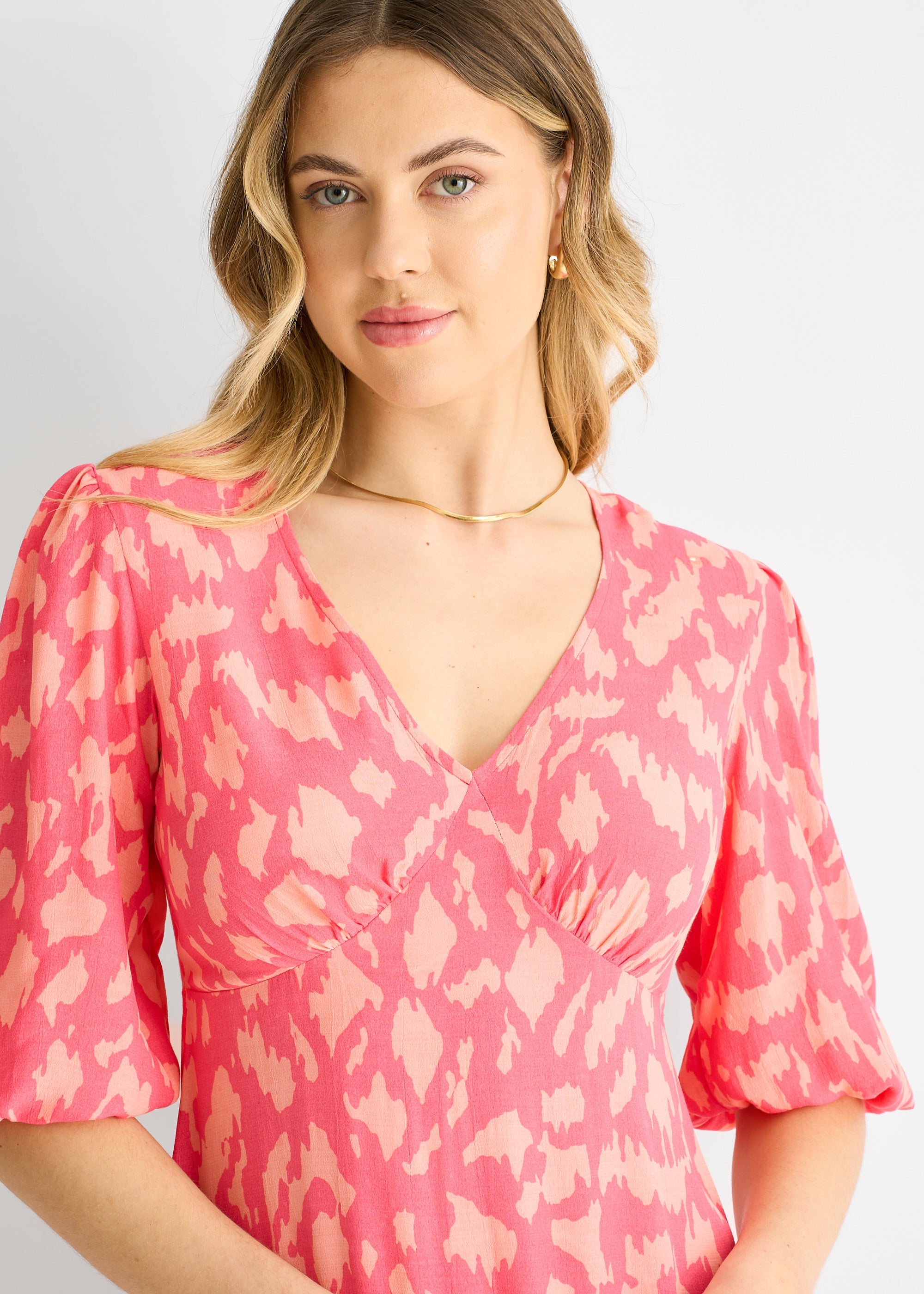 Gini London Pink Animal Print Viscose Midi Dress