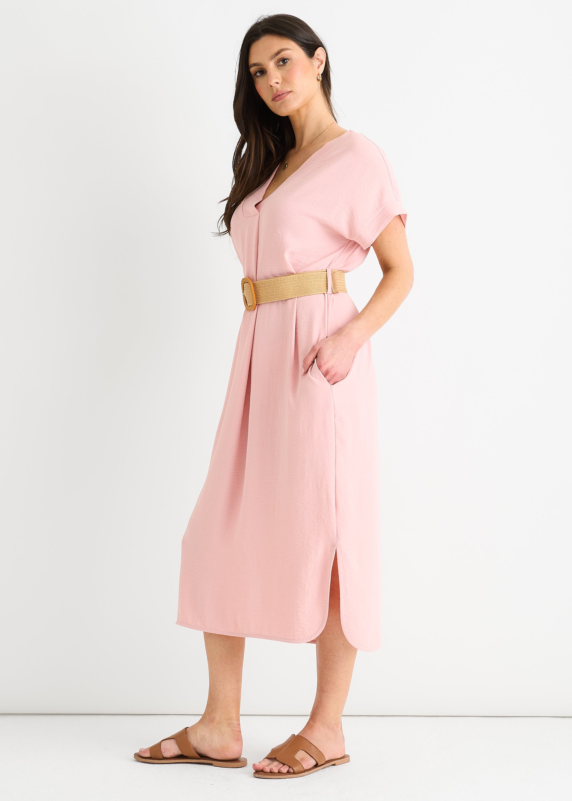Gini London Blush Air Flow Belted Oversized Dress