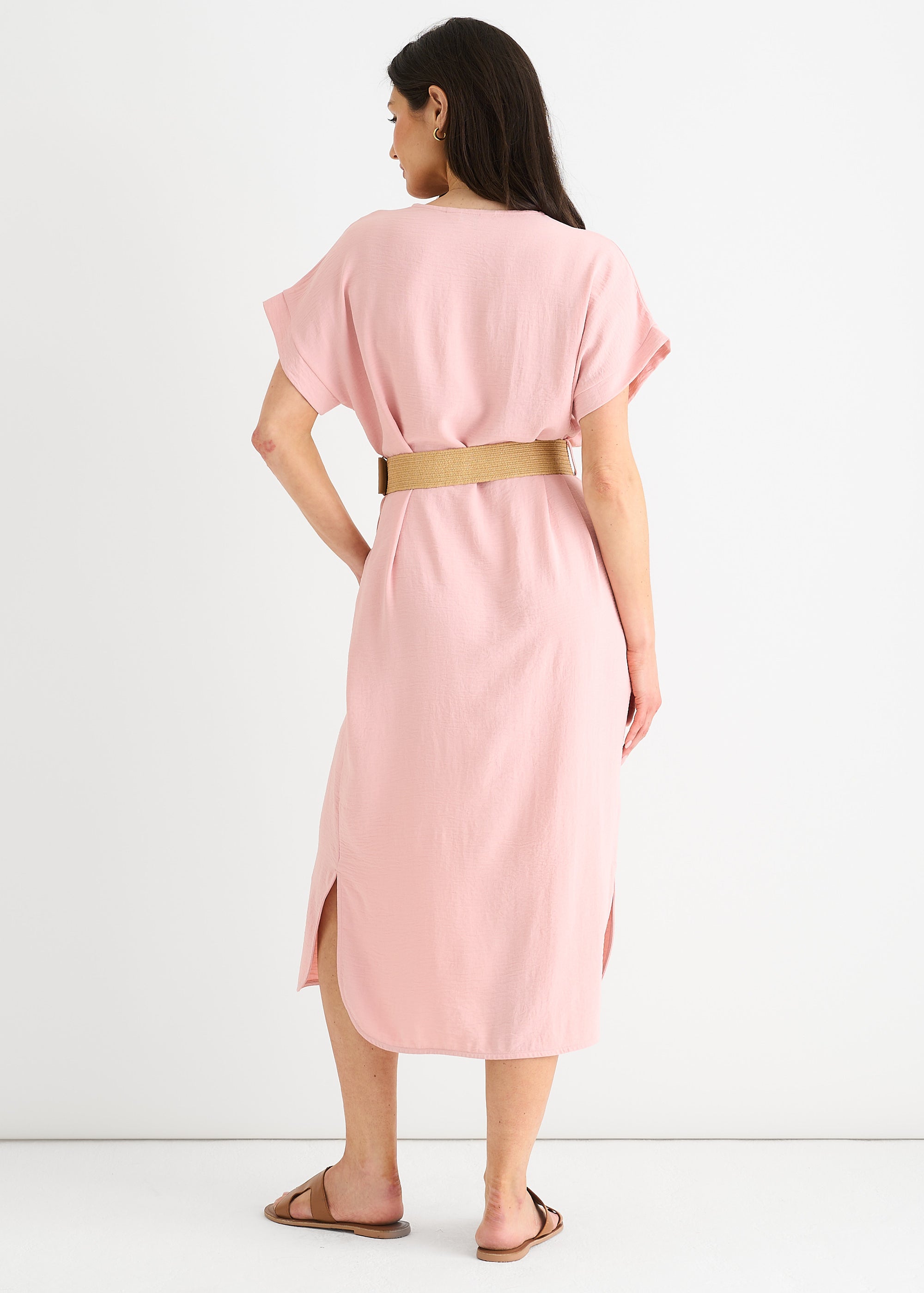 Gini London Blush Air Flow Belted Oversized Dress
