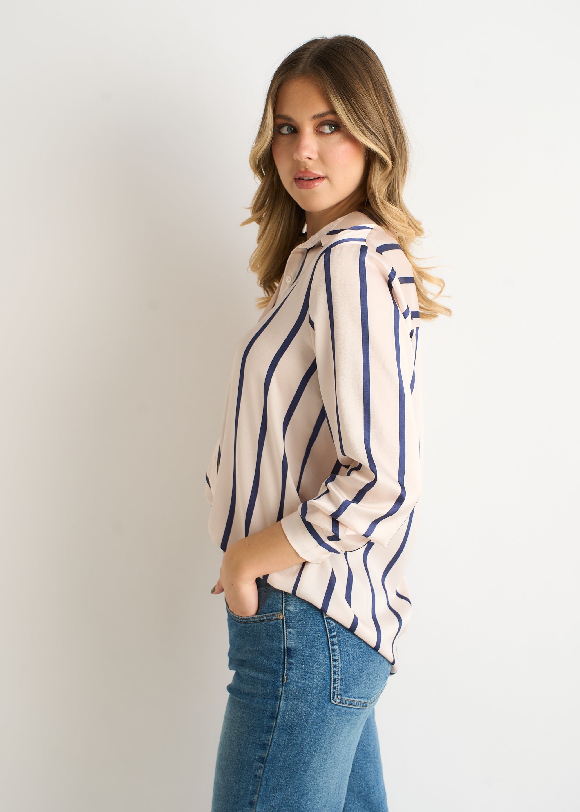 Gini London Navy Stripe Loose Fit Shirt