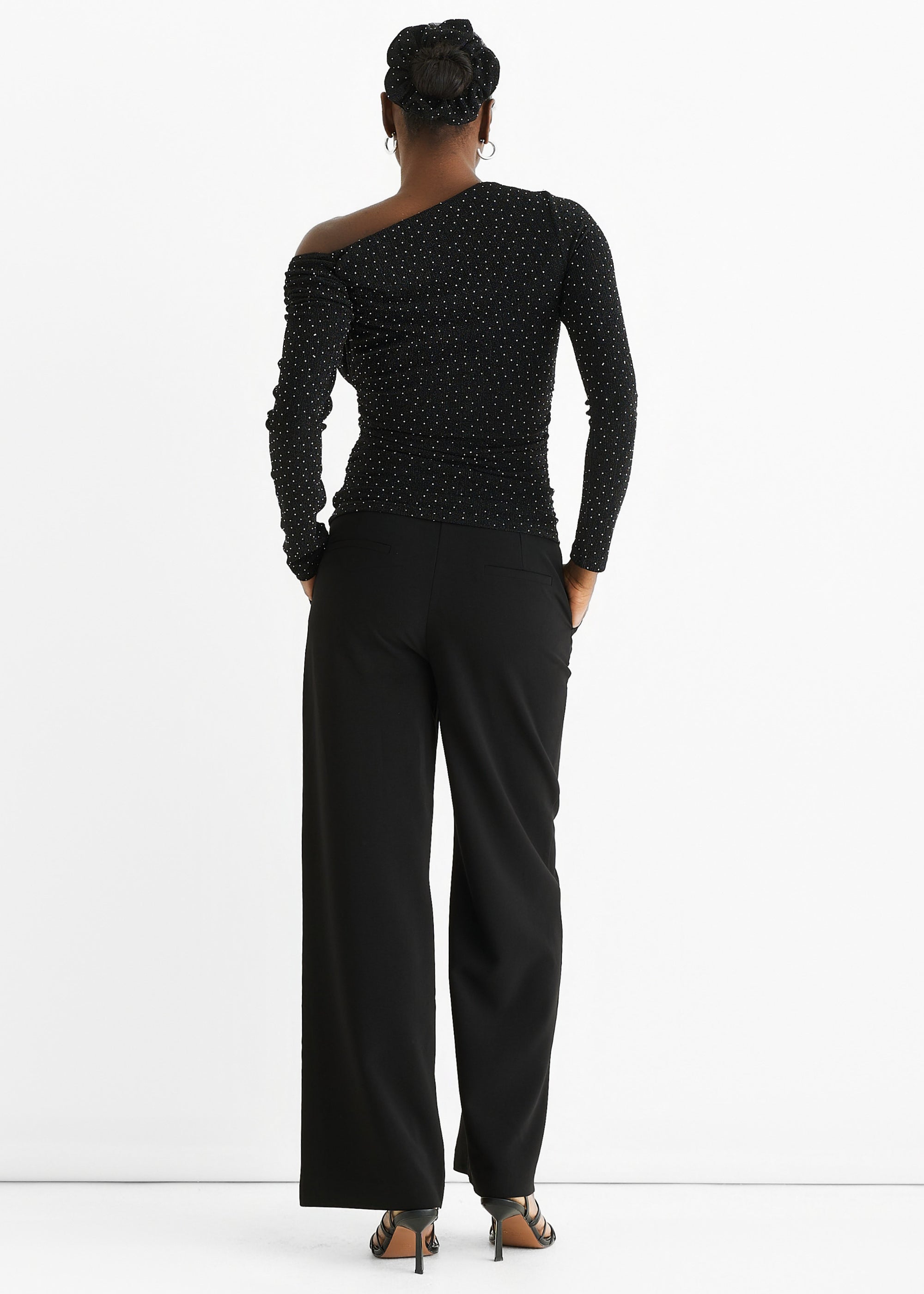 Gini London Black Diamante Slash Neck Top