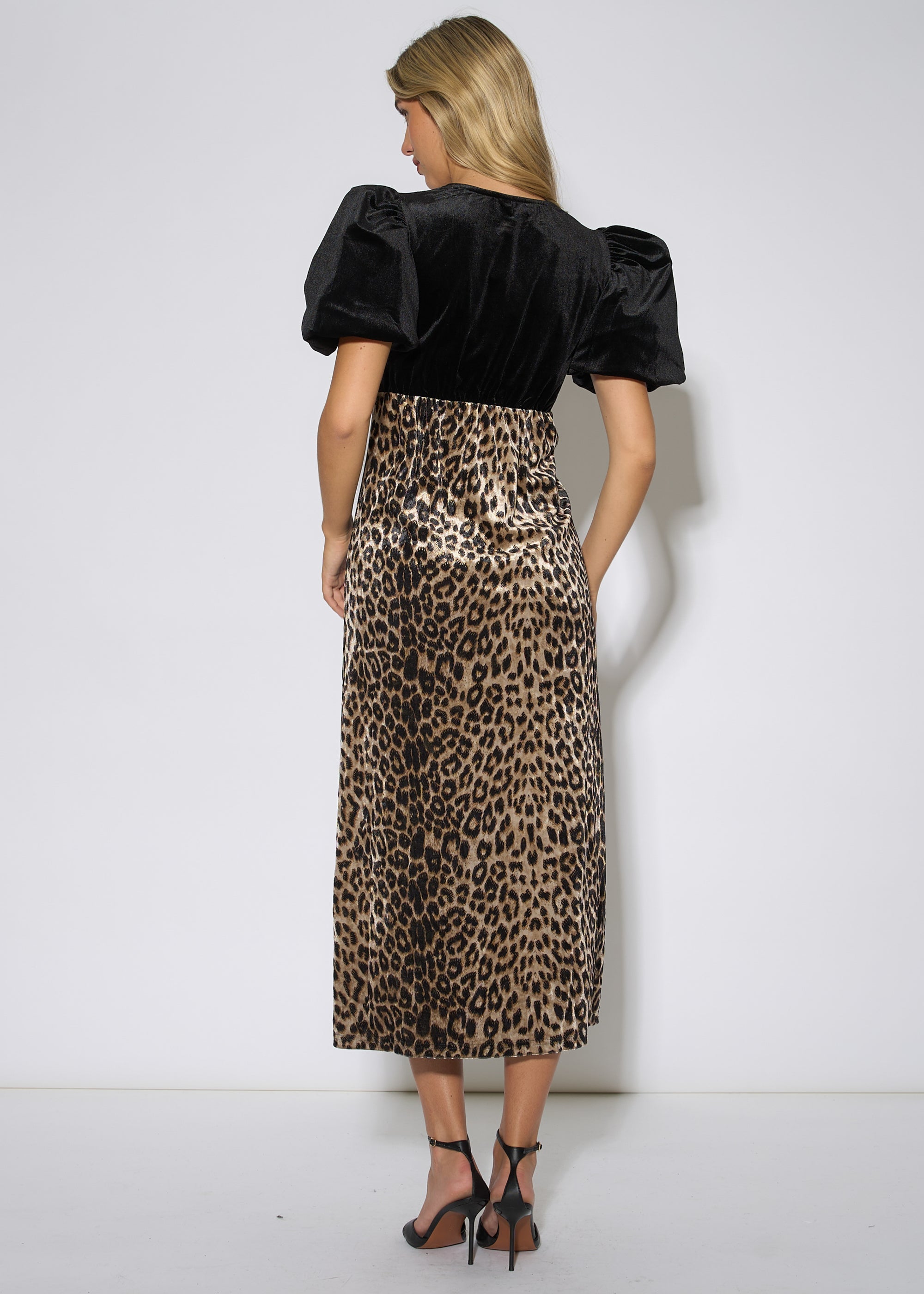Gini London Black Animal Velvet Contrast Top Occasion Midi Dress