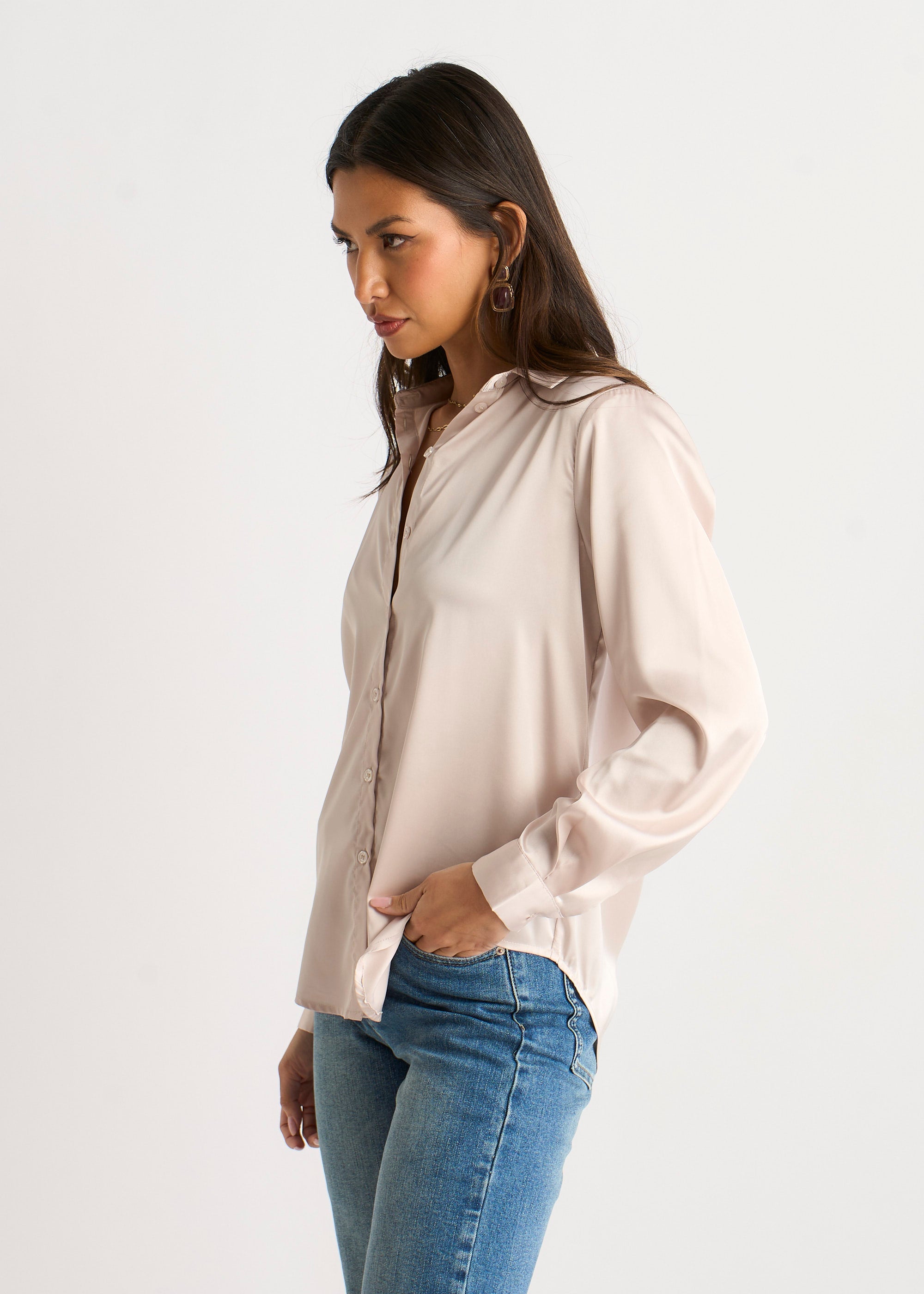 Gini London Oyster Satin Loose Fit Button Through Shirt