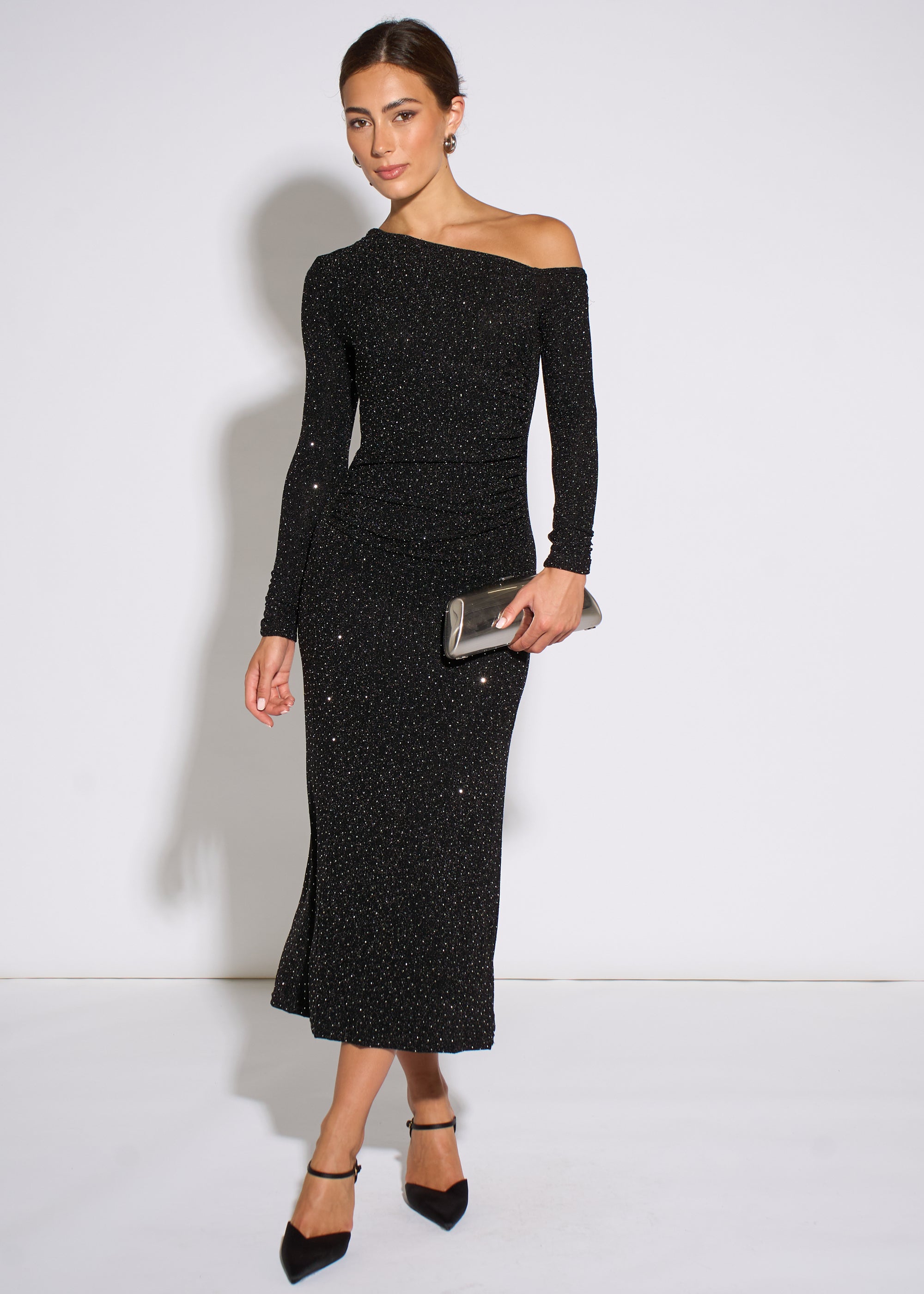 Gini London Black Hot Fix Studded Jersey Midi Dress