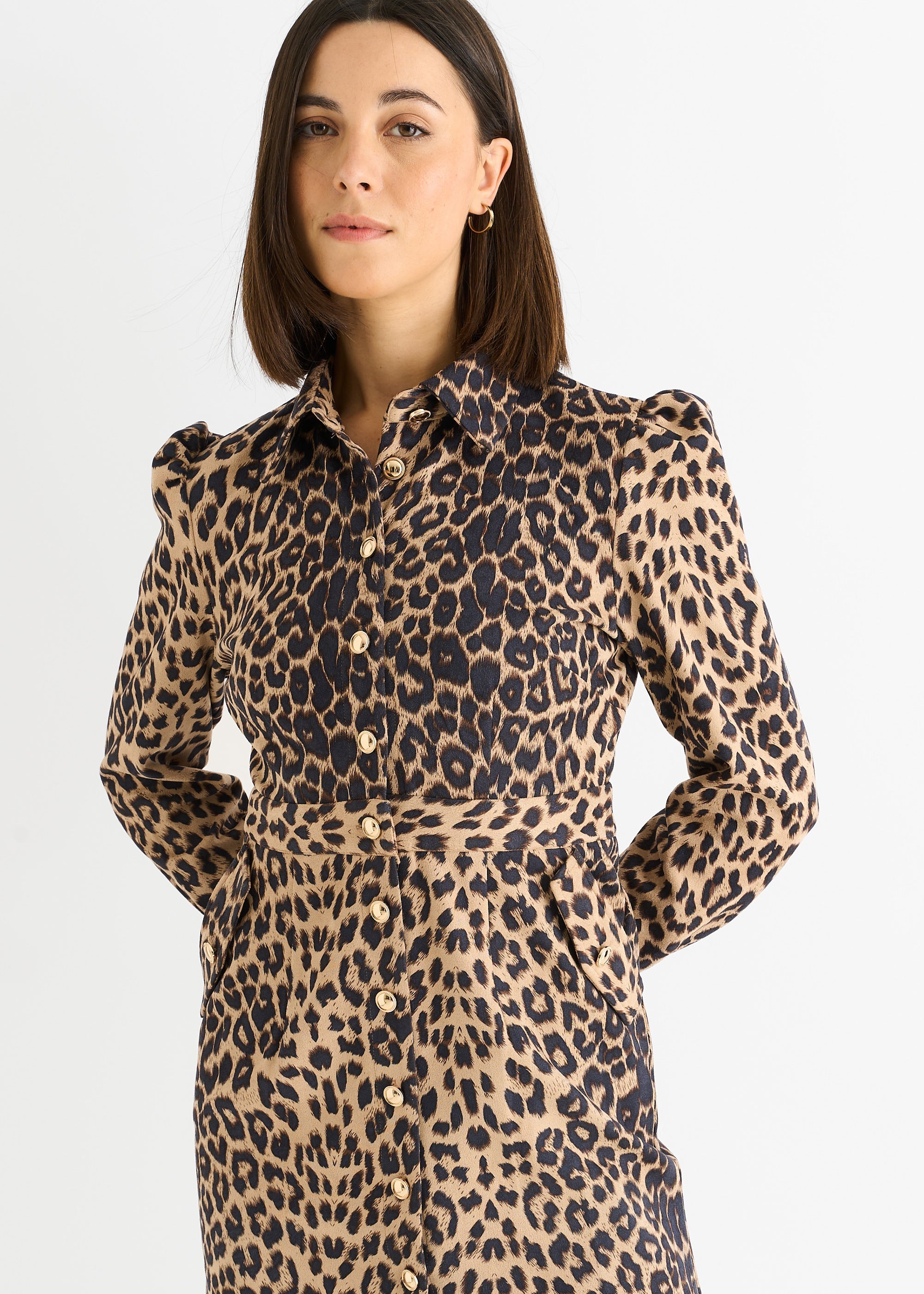 Gini London Brown Animal Print Military Mini Dress
