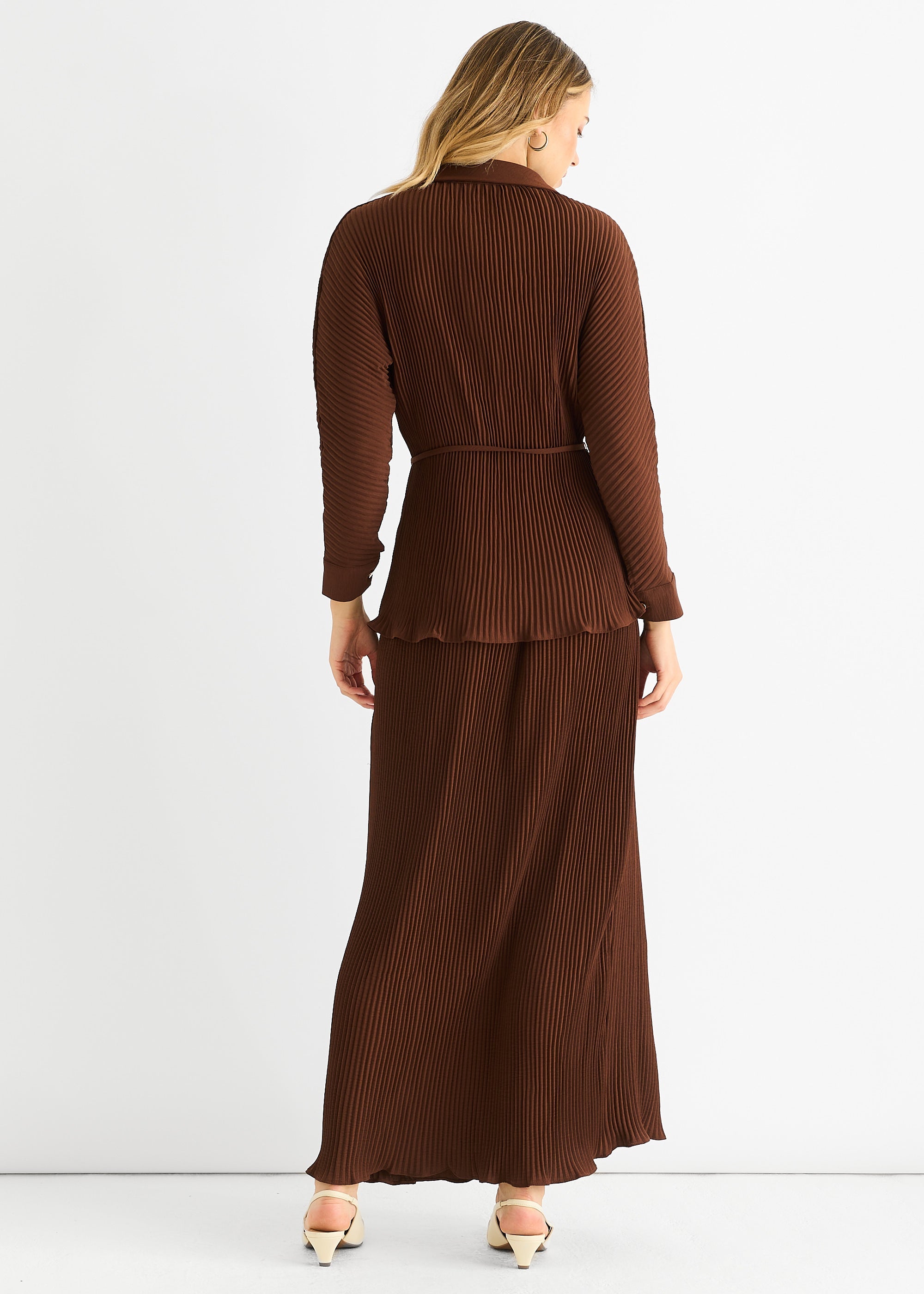 Gini London Chocolate Plisse Button Through Shirt