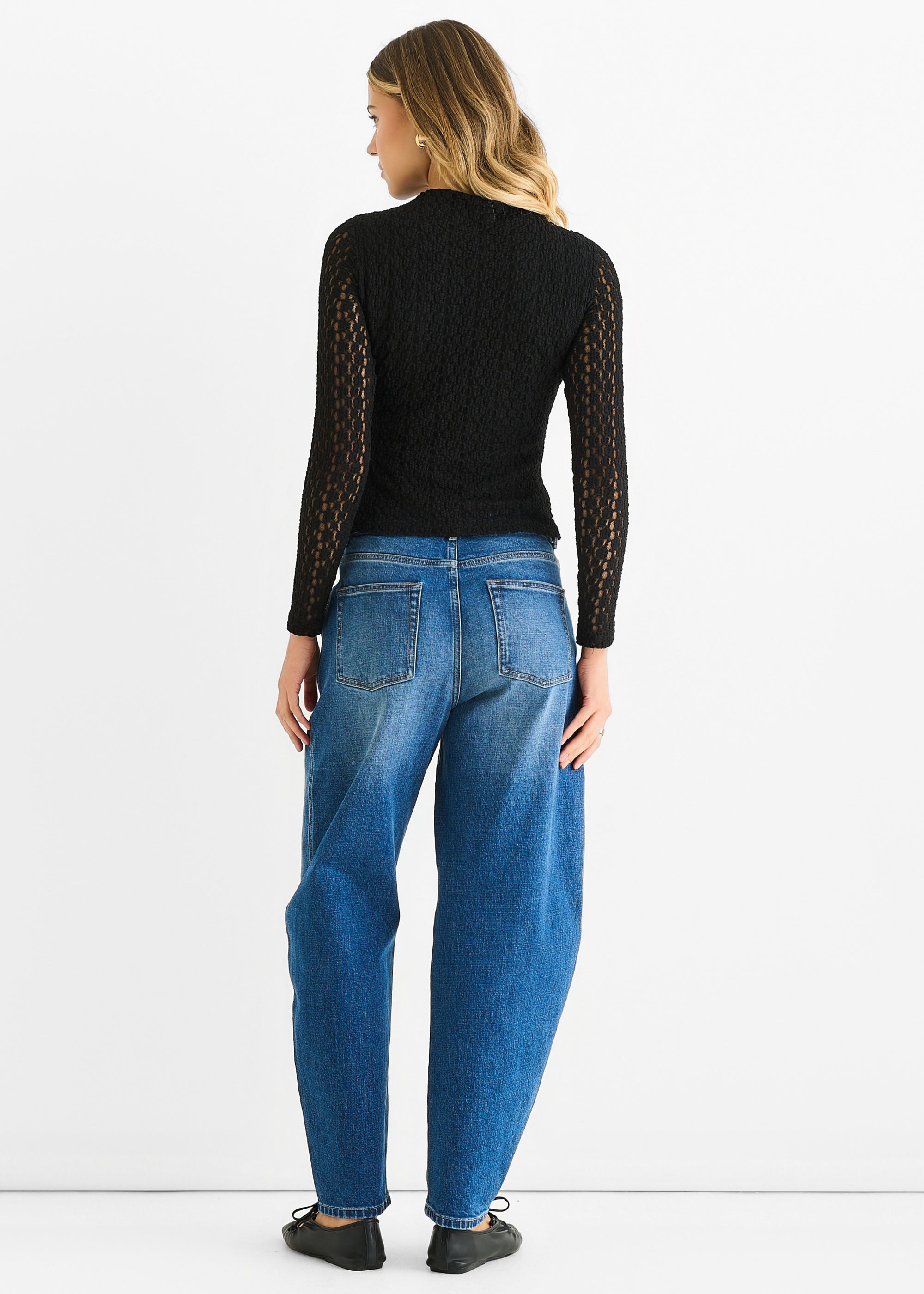 Gini London Black High Neck Jersey Lace Long Sleeve Top