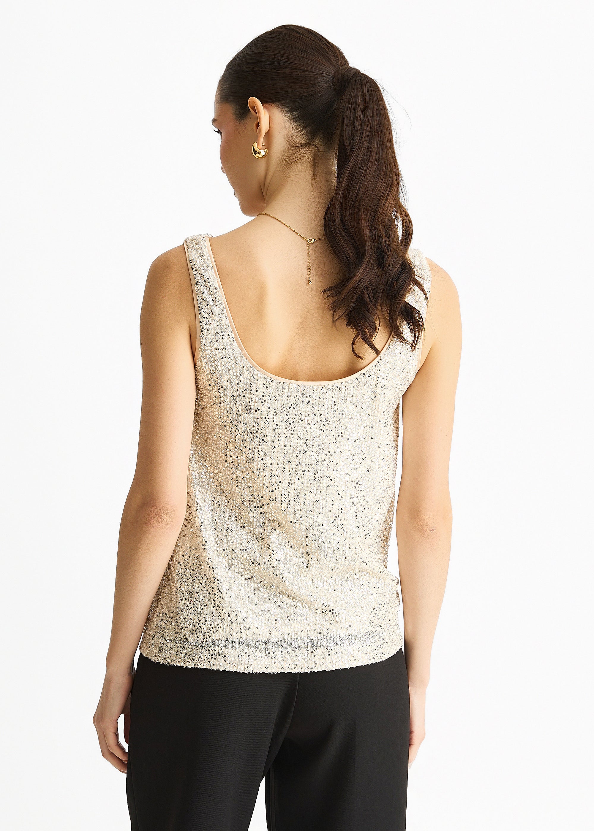 Gini London Champagne Sequin Cowl Neck Cami Top