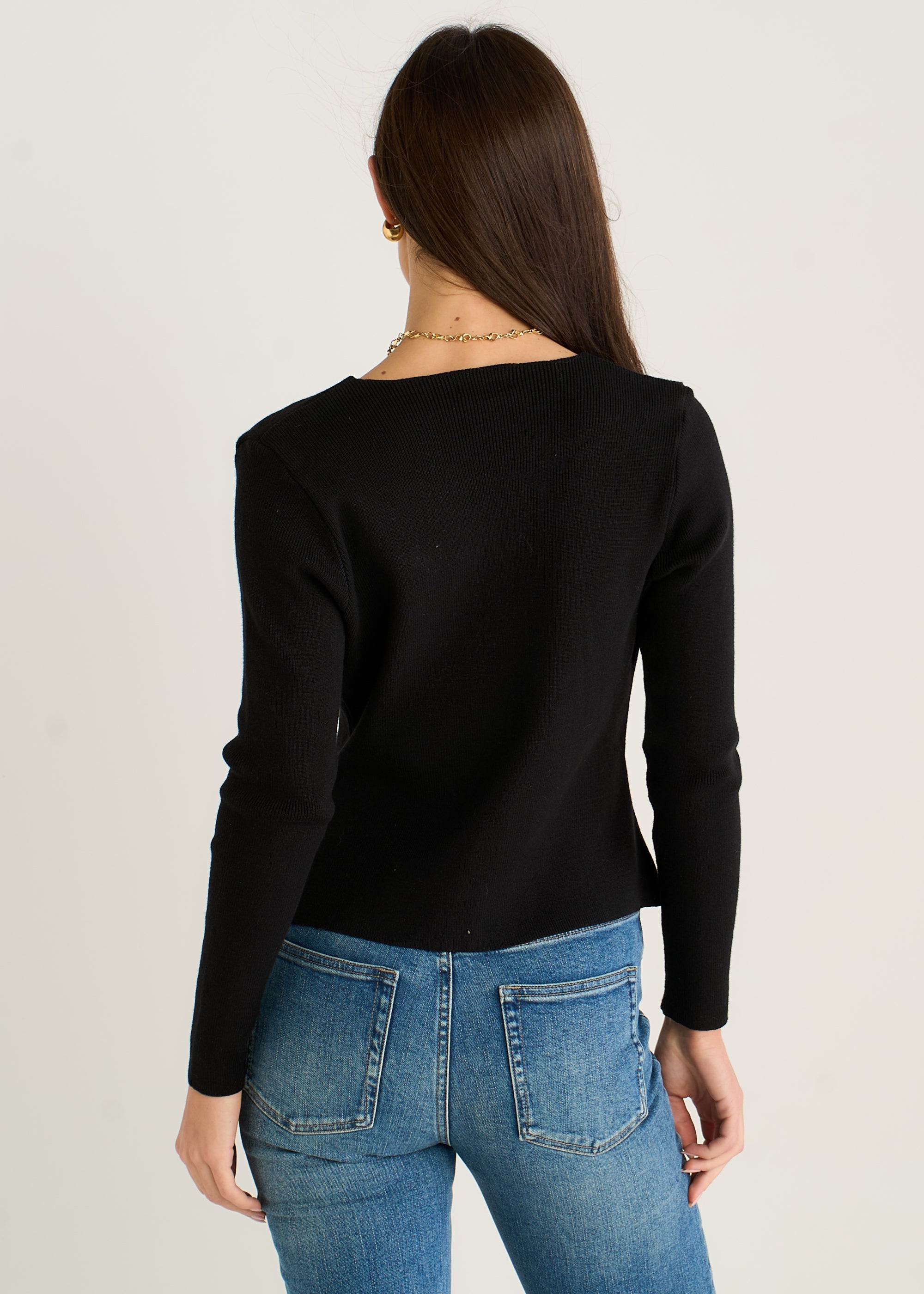 Gini London Black Button Wrap Compact Knit Cardigan