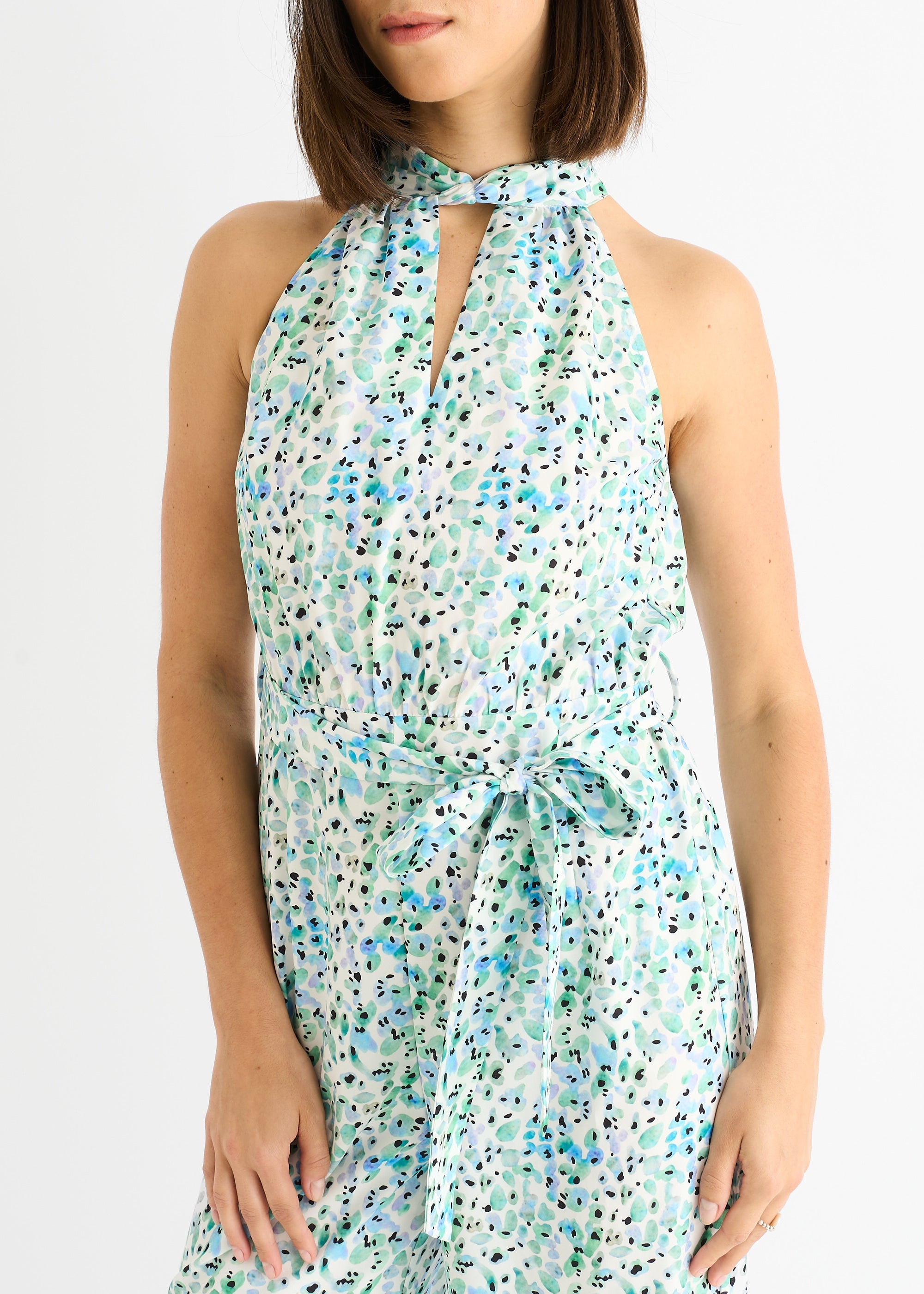 Gini London Blue Floral Halter Neck Jumpsuit
