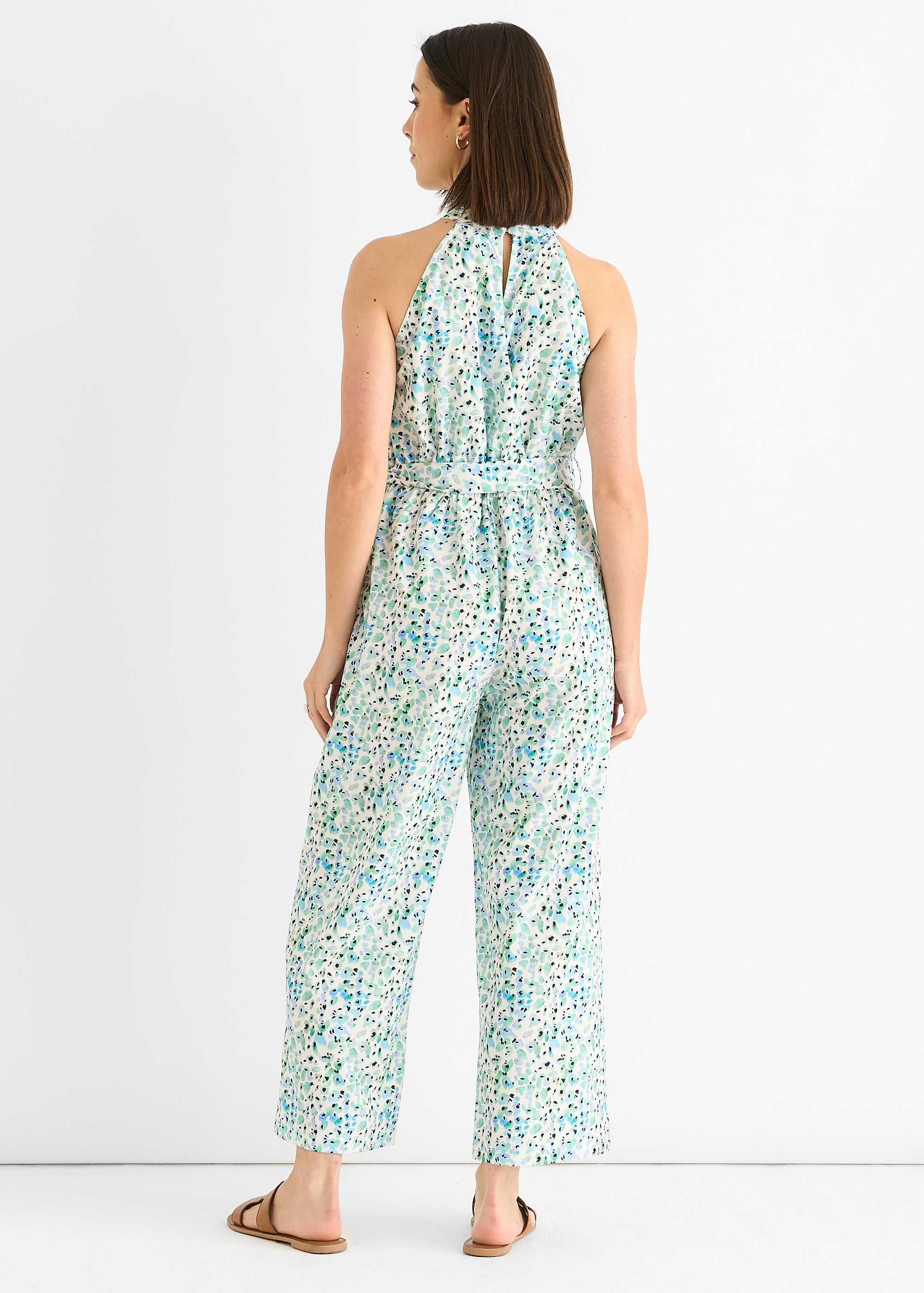Gini London Blue Floral Halter Neck Jumpsuit