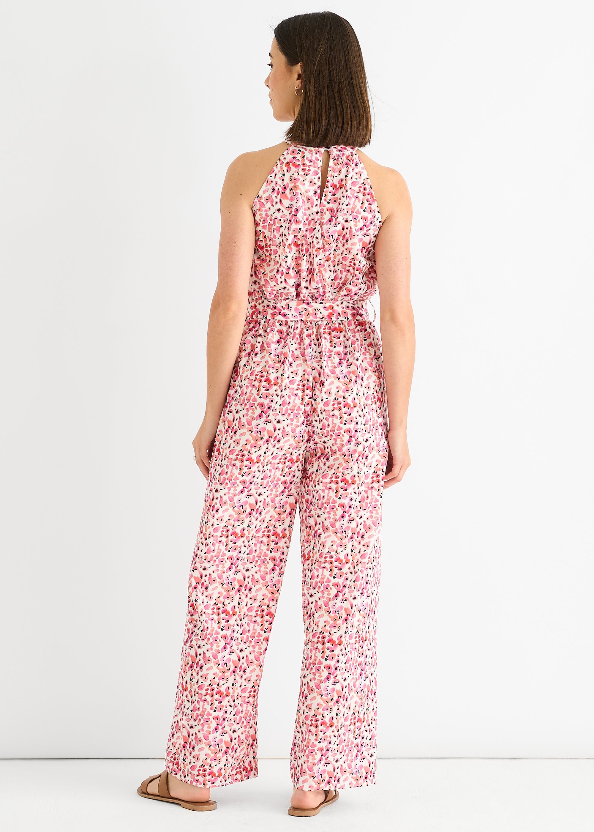 Gini London Pink Floral Halter Neck Jumpsuit