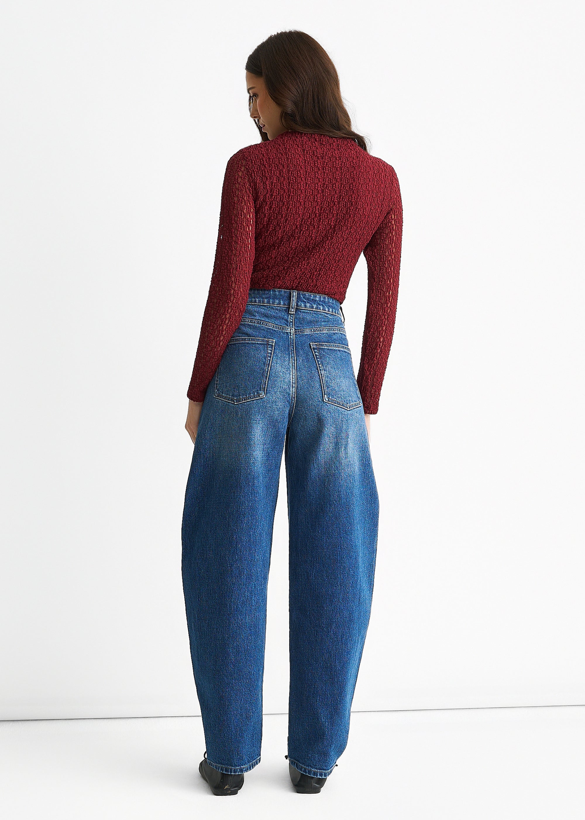 Gini London Blue Mid Rise Barrel Leg Jeans