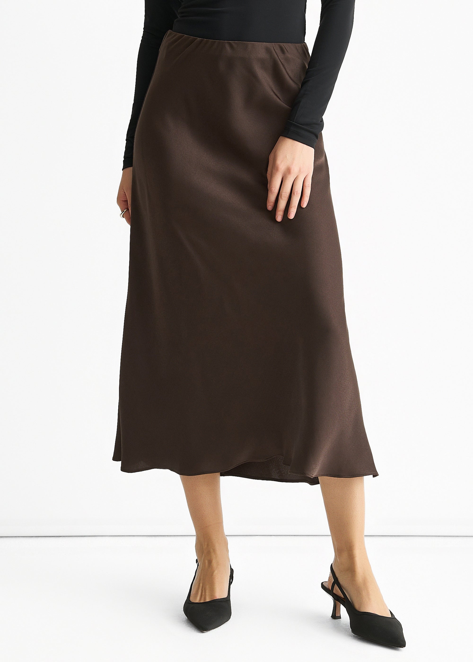 Gini London Chocolate Bias Midi Skirt