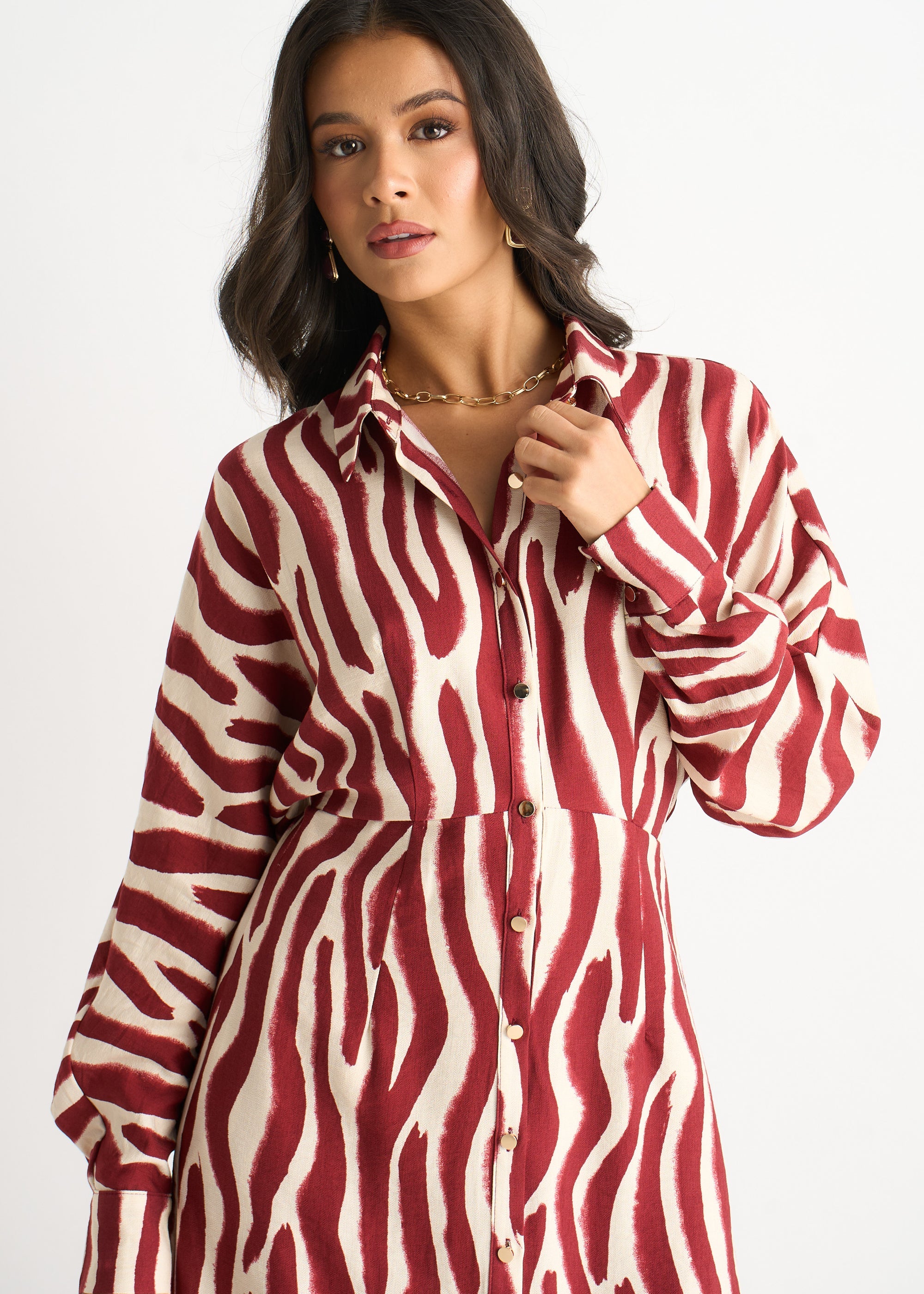 Gini London Burgundy Zebra Print Batwing Sleeve Shirt Dress