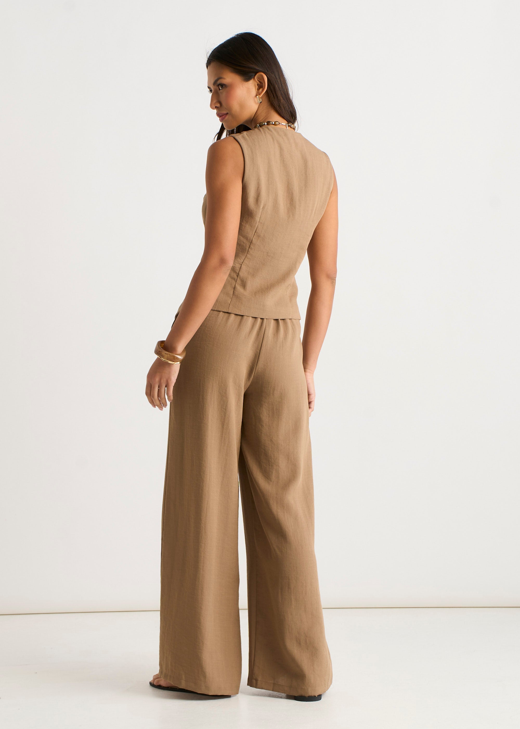 Gini London Camel Button Through Tailored Waistcoat