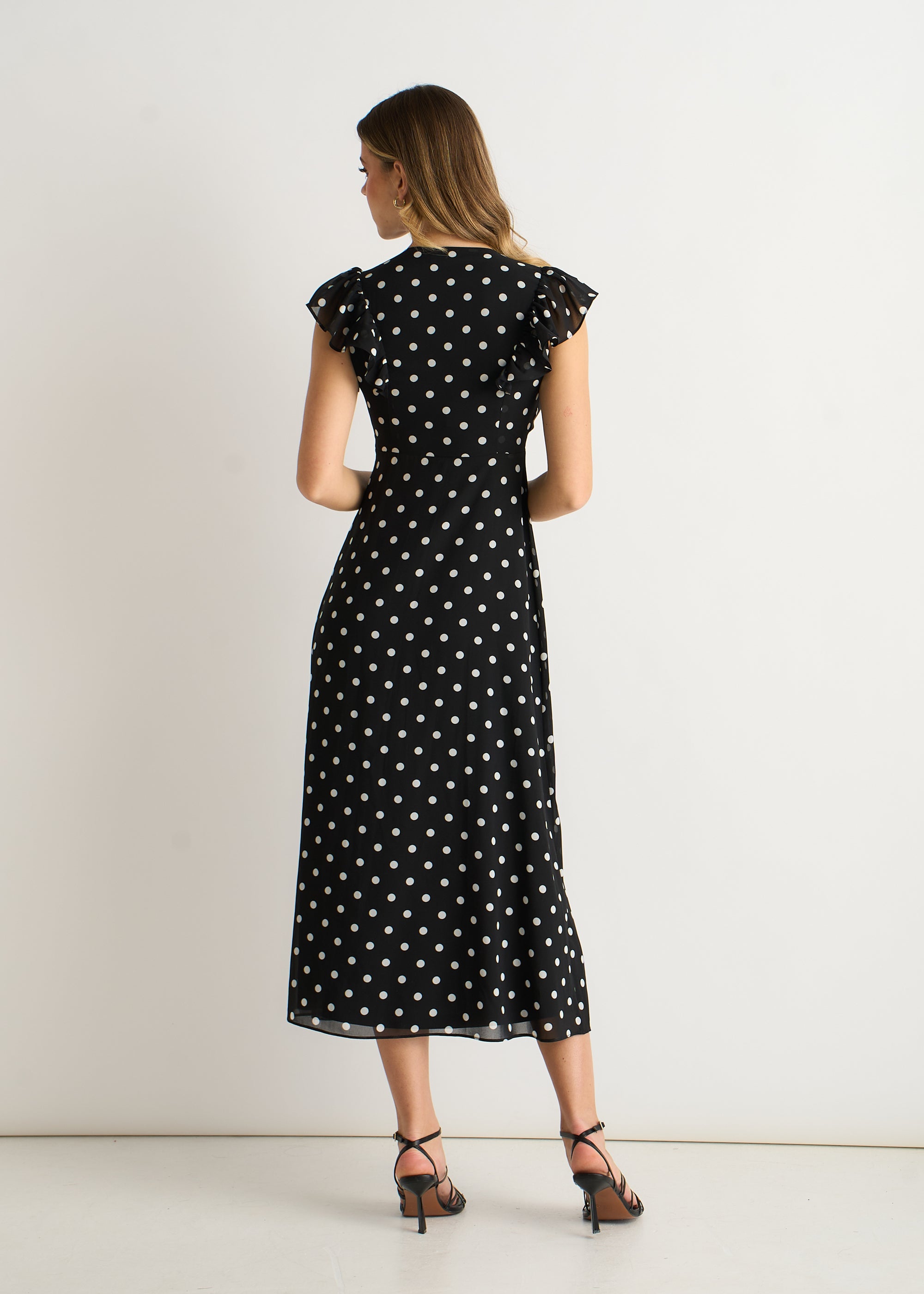 Gini London Black V Neck Angel Sleeves Skater Midi Dress