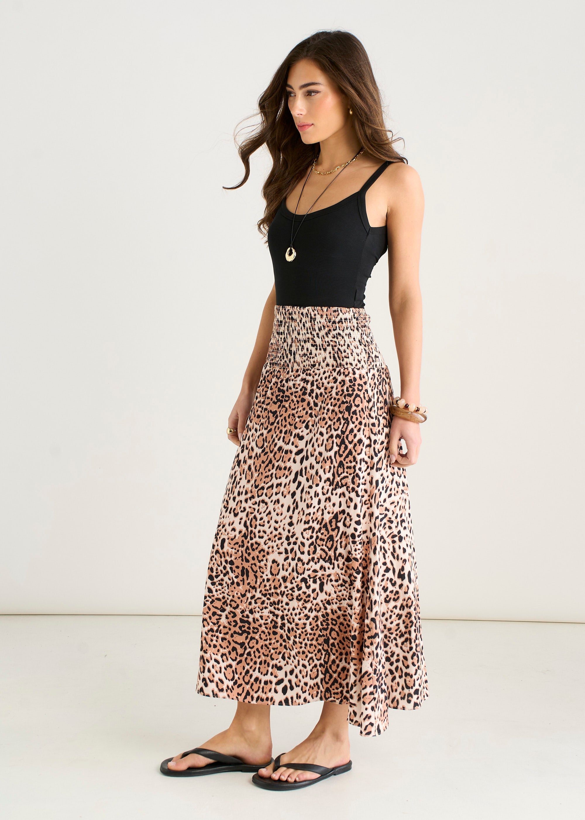 Gini London Brown Animal Print Elasticated Waist Skater Skirt