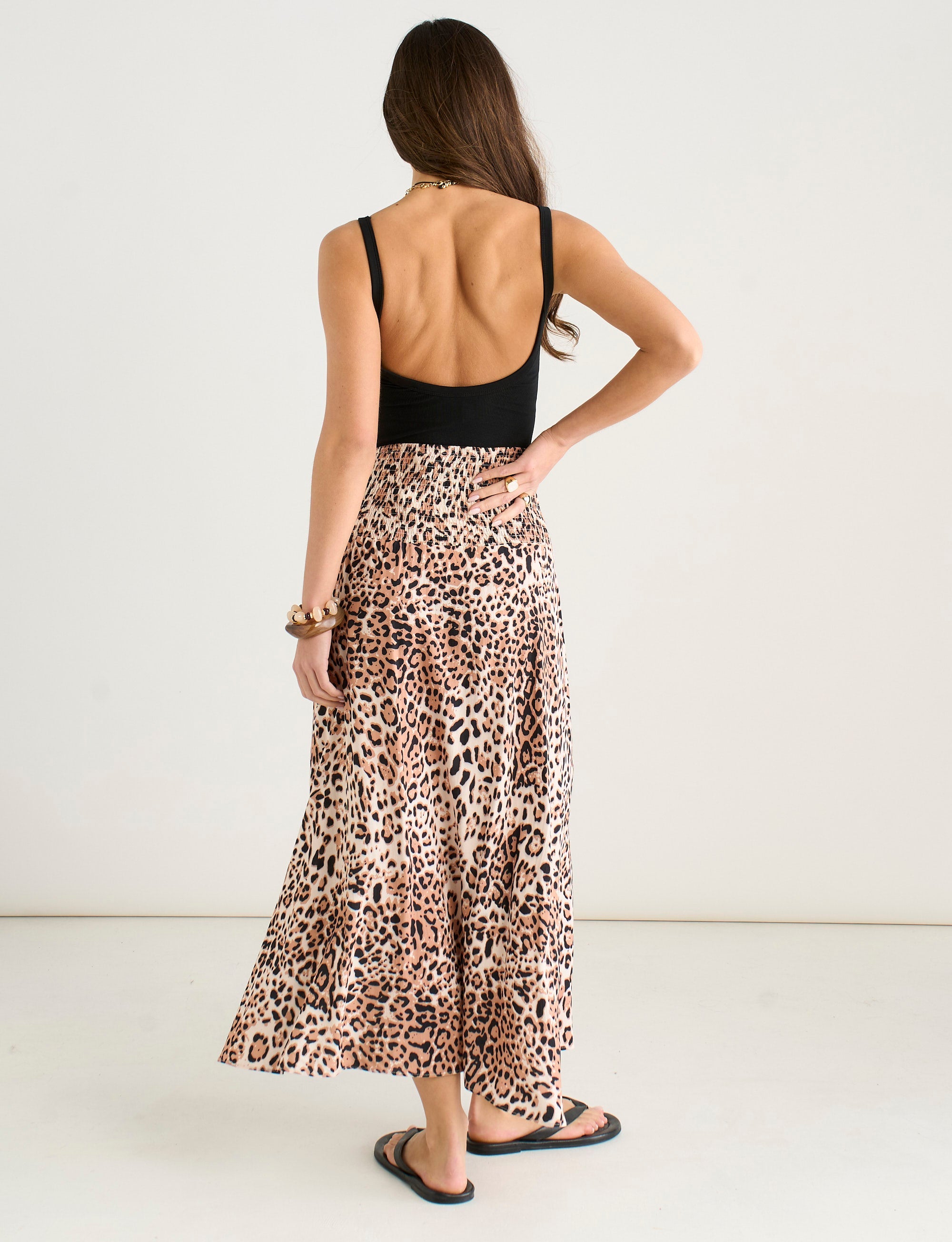 Gini London Brown Animal Print Elasticated Waist Skater Skirt