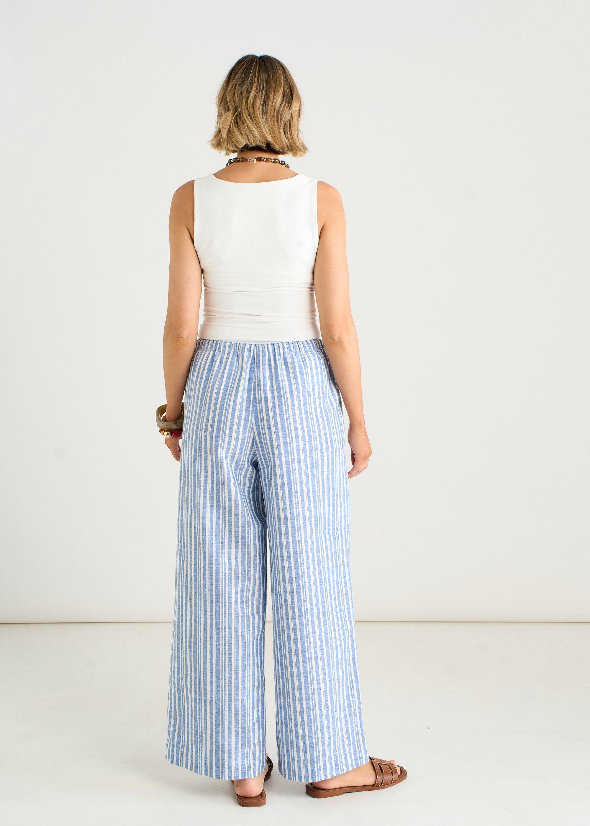 Gini London Blue Linen Mix Stripe Trousers