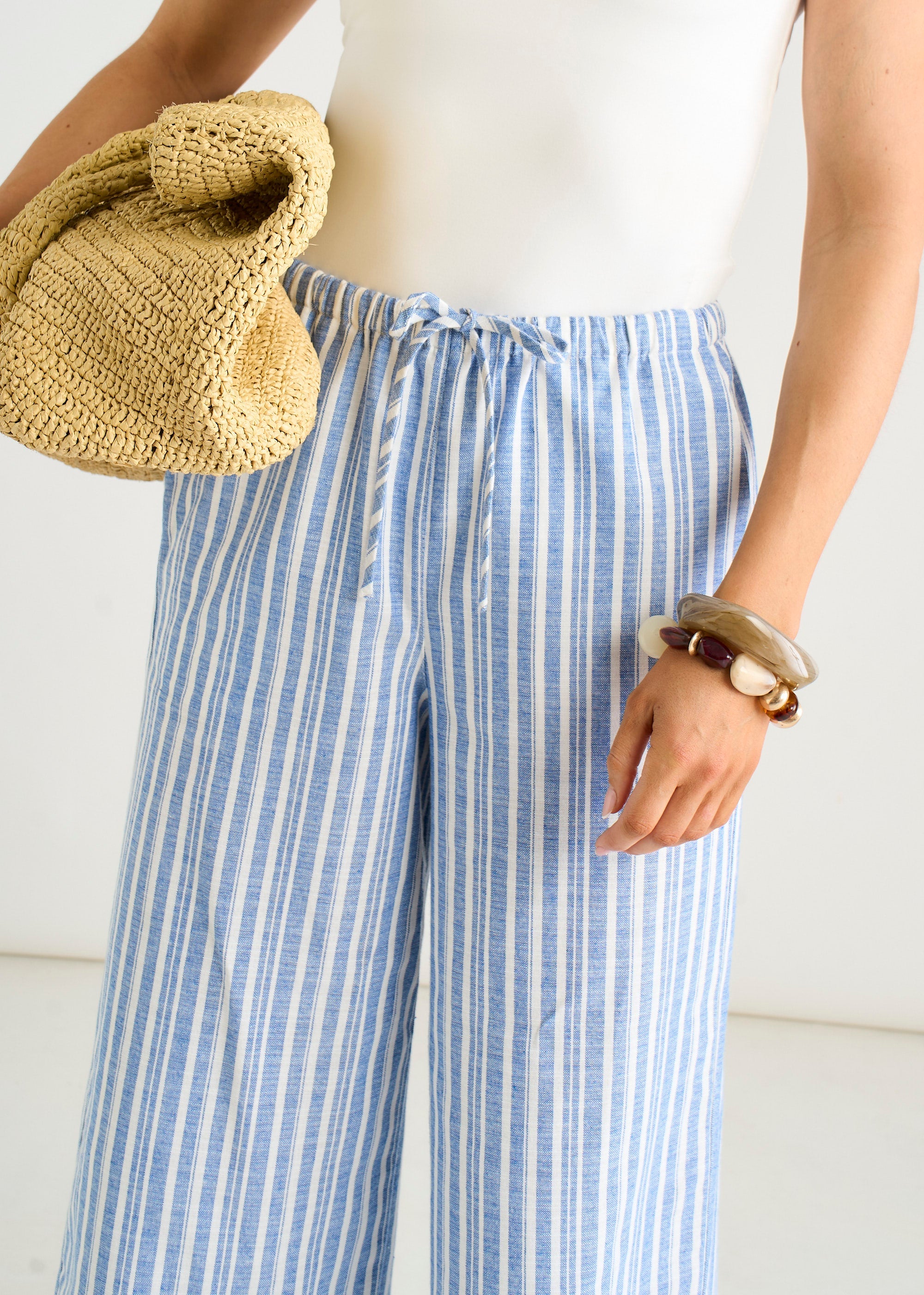 Gini London Blue Linen Mix Stripe Trousers