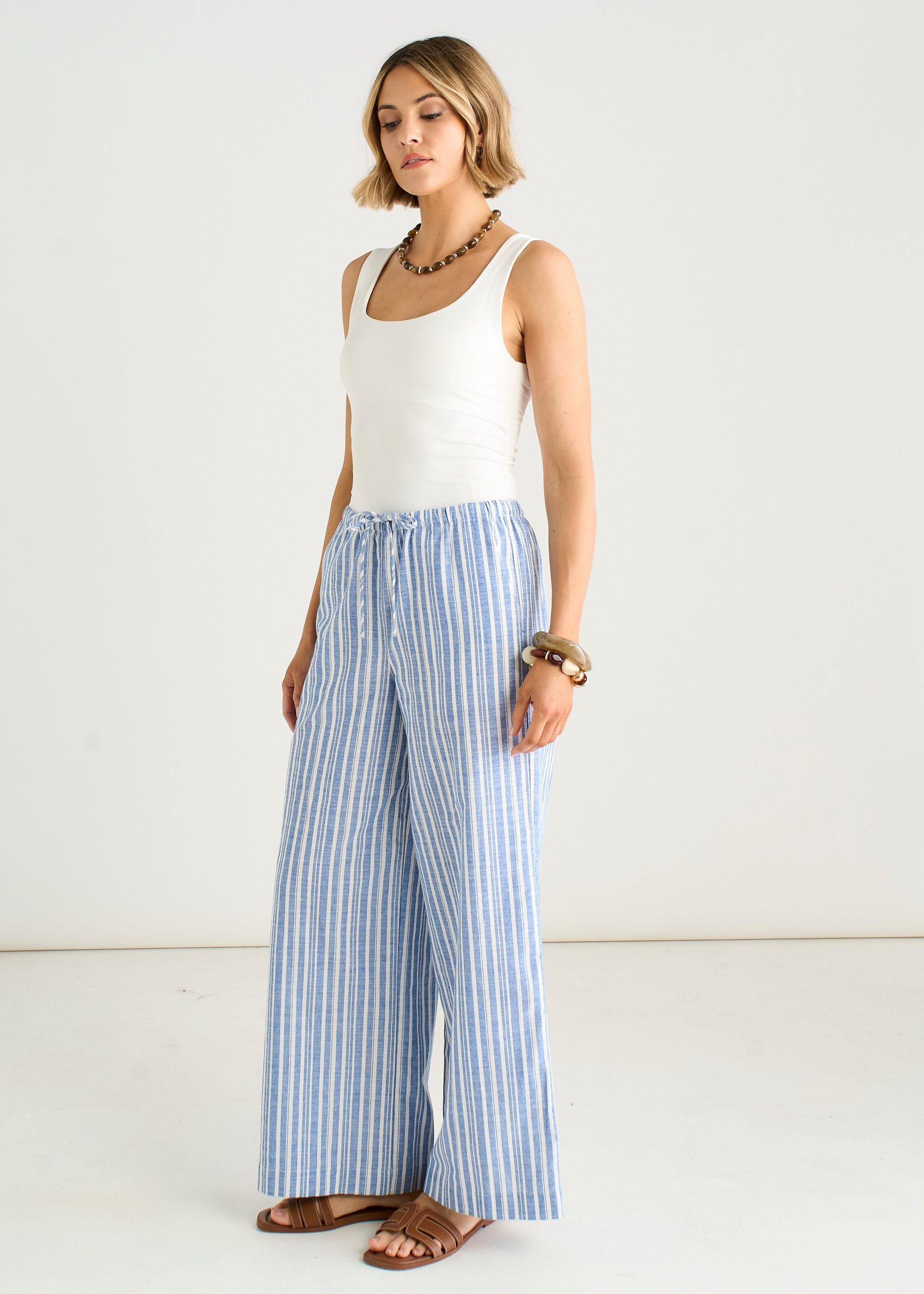 Gini London Blue Linen Mix Stripe Trousers