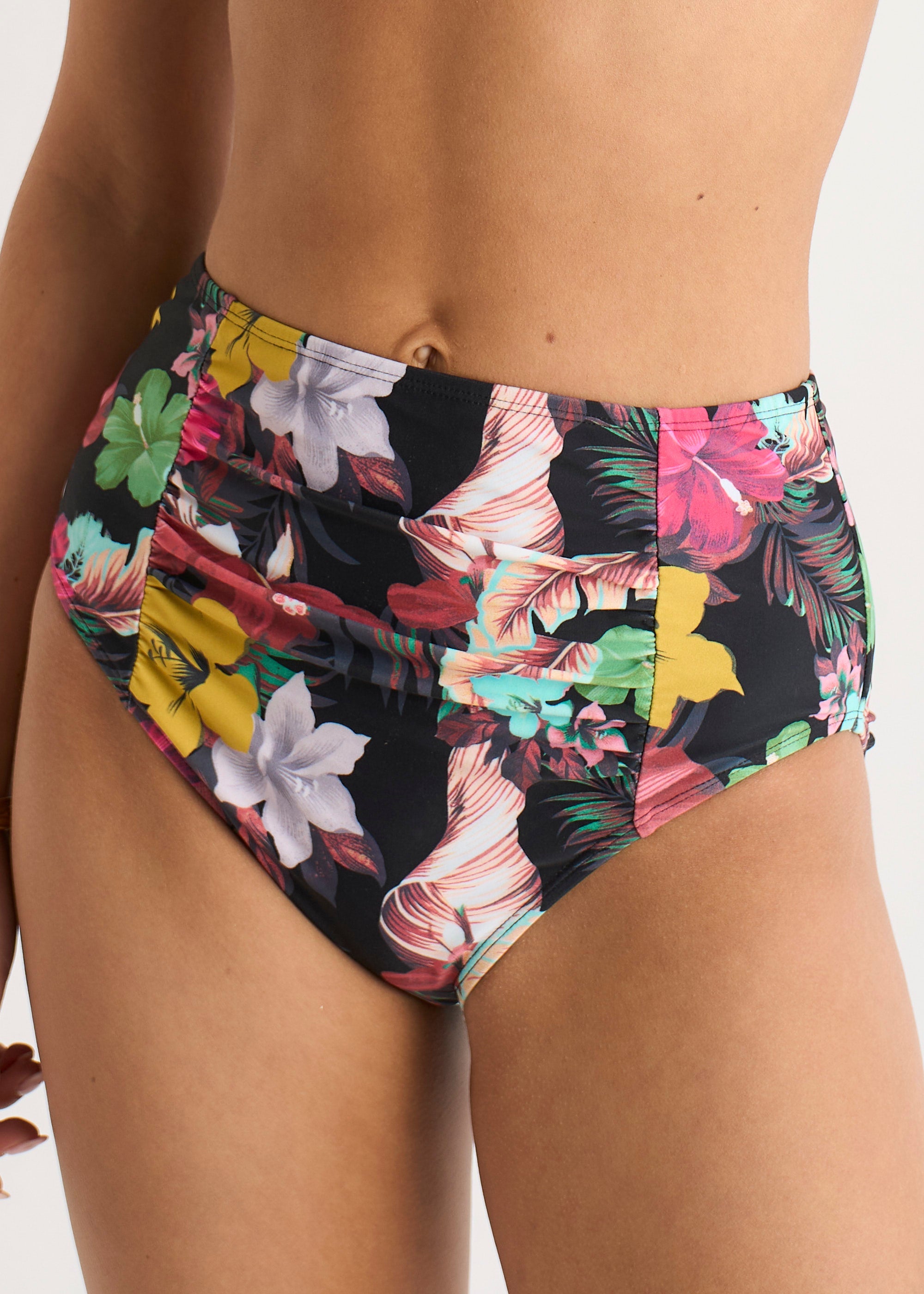 Gini London Multi Tropical Floral Ruched Panel Bikini Bottom