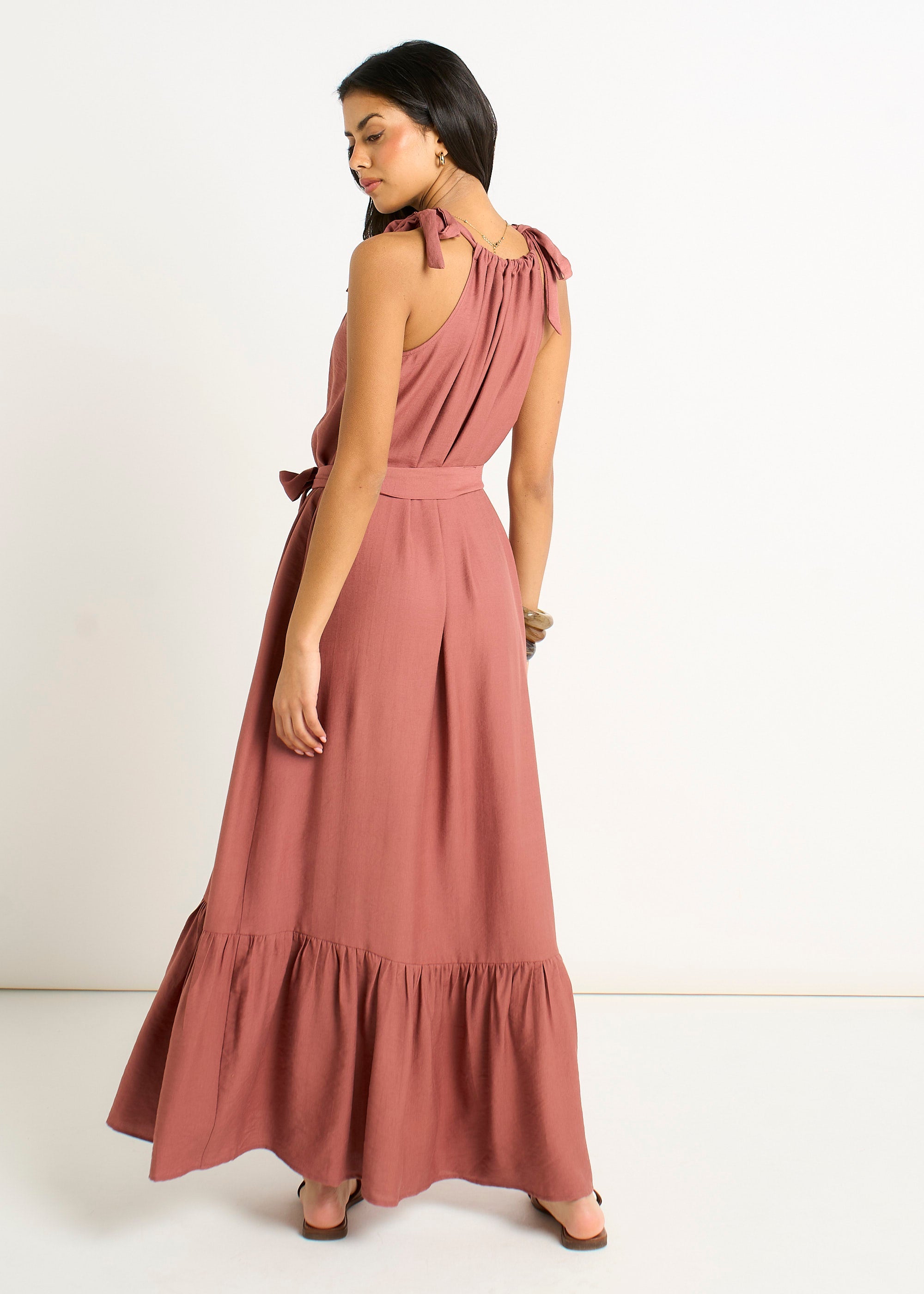 Gini London Rust Tie Shoulder Trapeze Maxi Dress