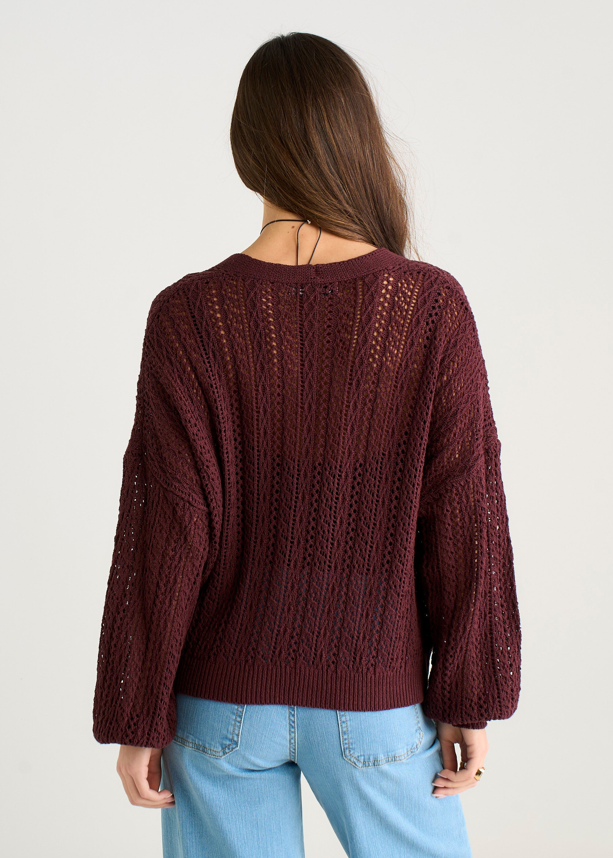 Gini London Chocolate Crochet Knit Long Sleeve Cardigan