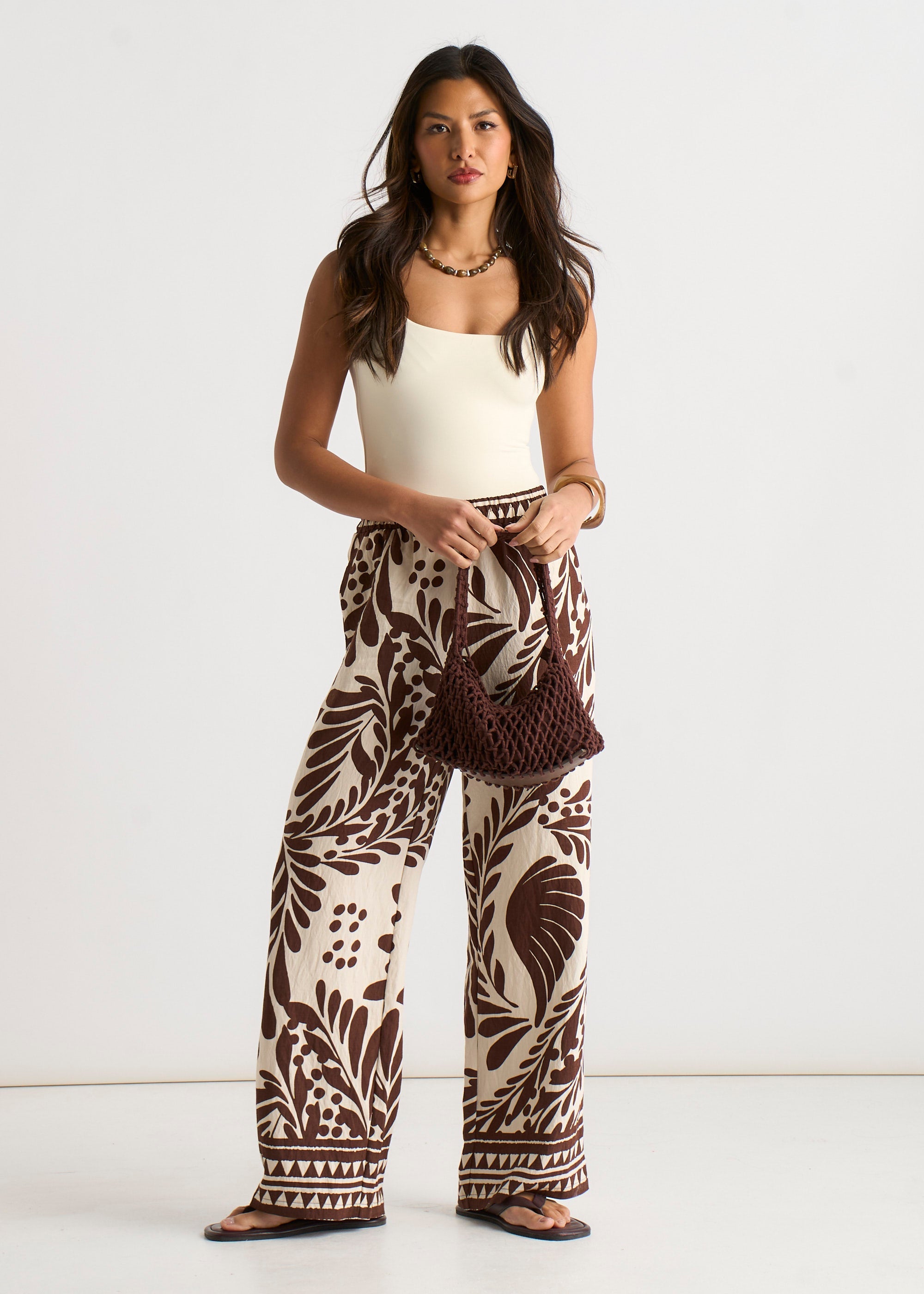 Gini London Chocolate Border Print Elasticated Trousers