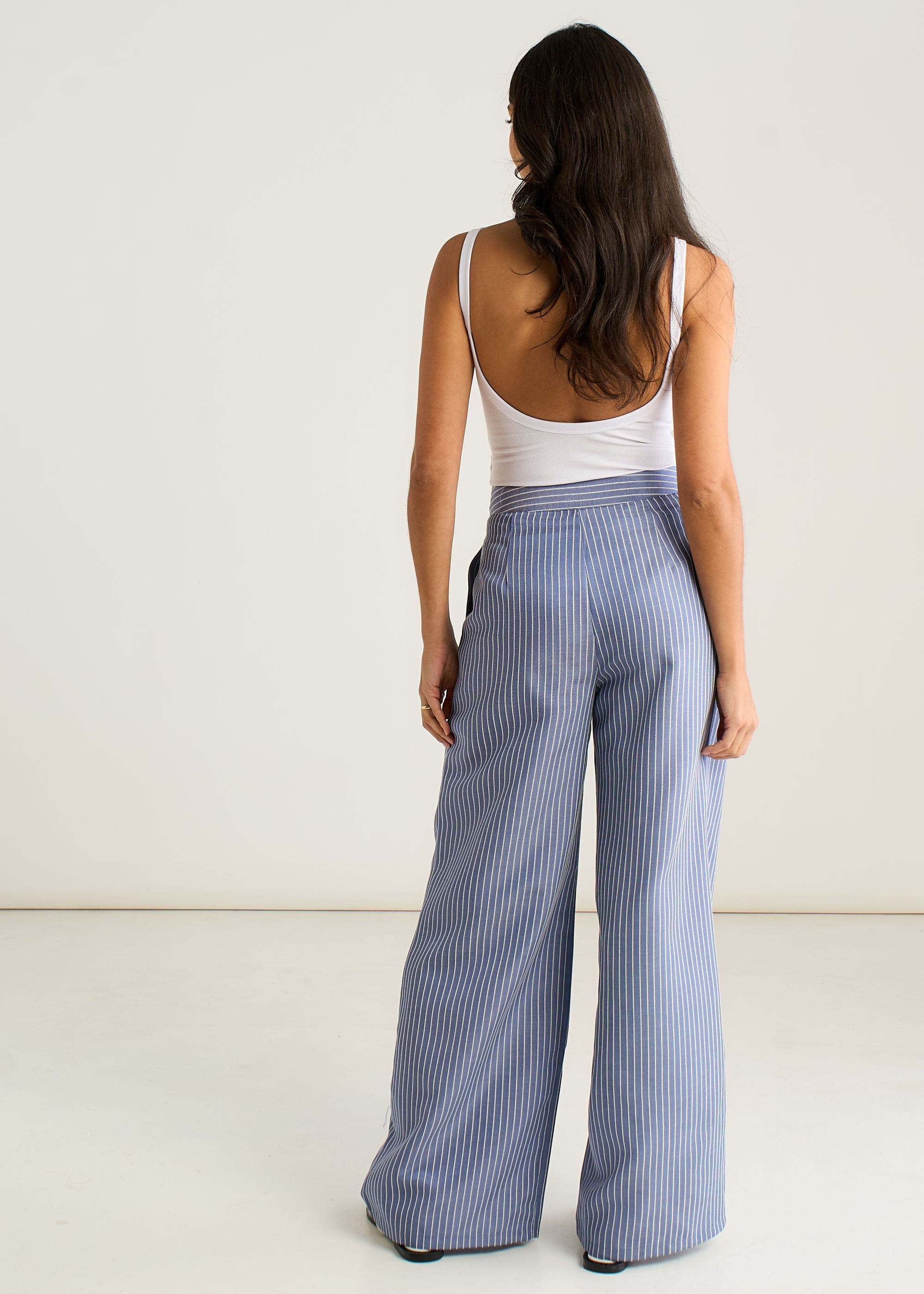 Gini London Blue Wide Leg Pleat Front Formal Trousers