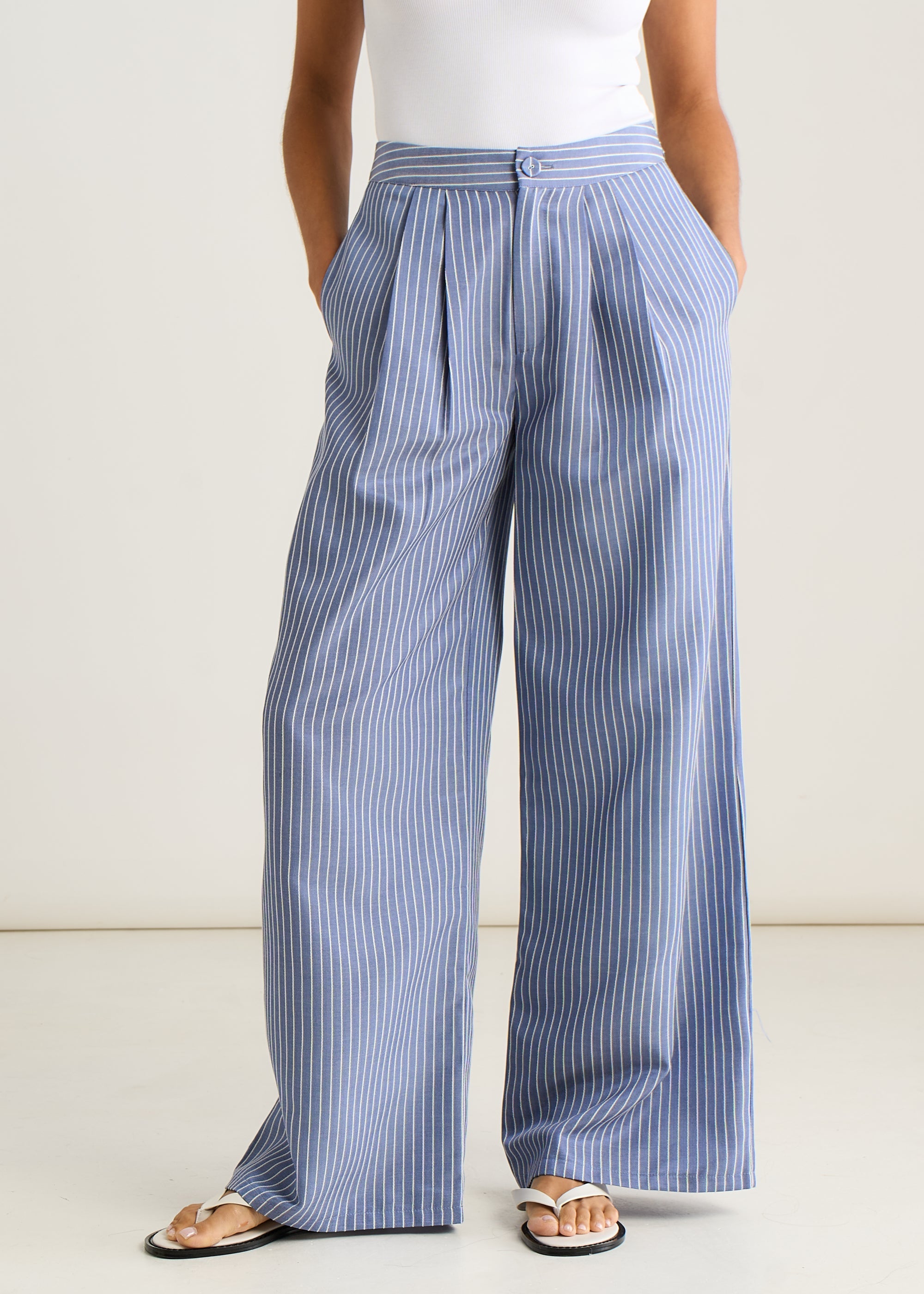 Gini London Blue Wide Leg Pleat Front Formal Trousers