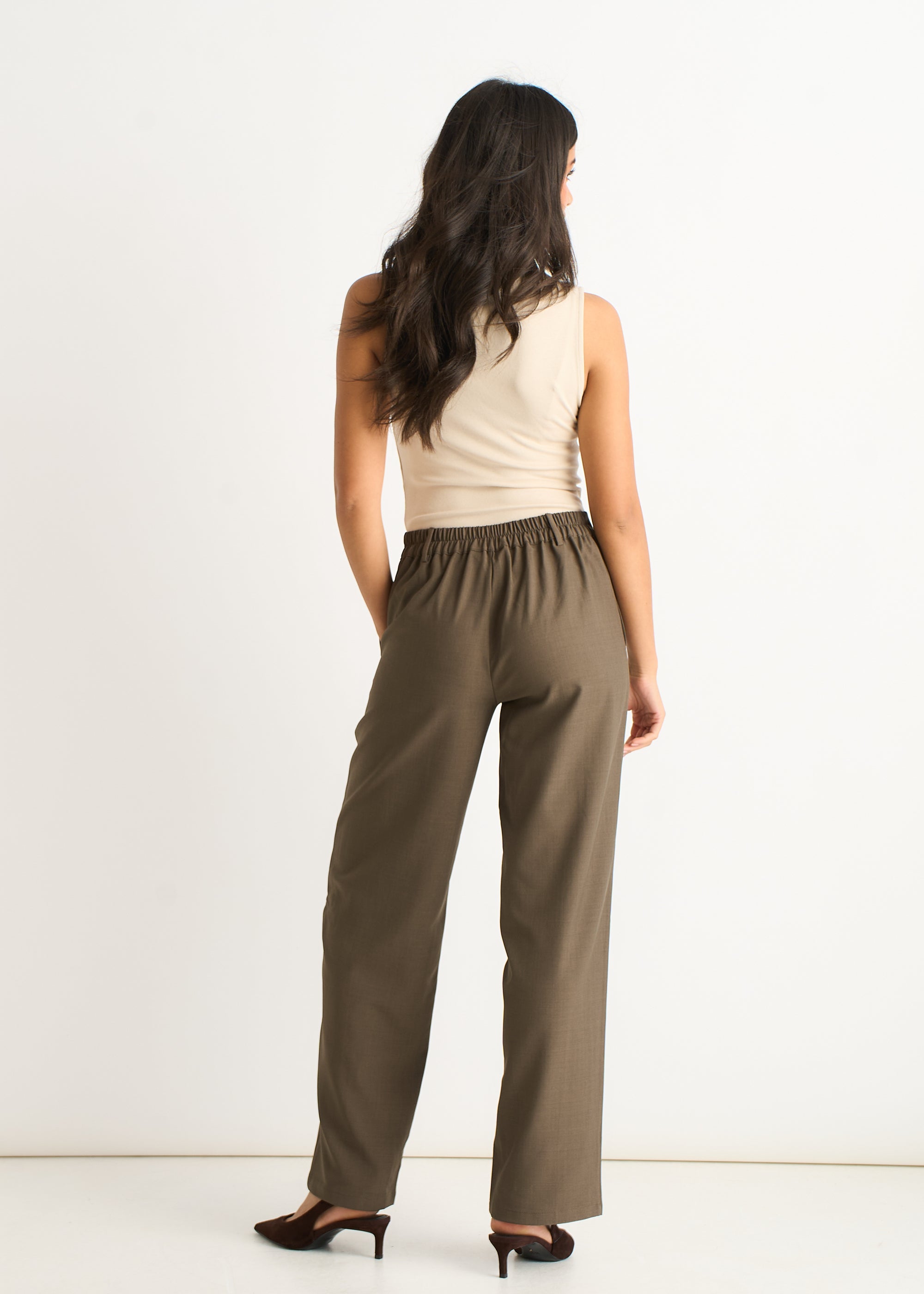 Gini London Olive Drawstring Tailored Trousers