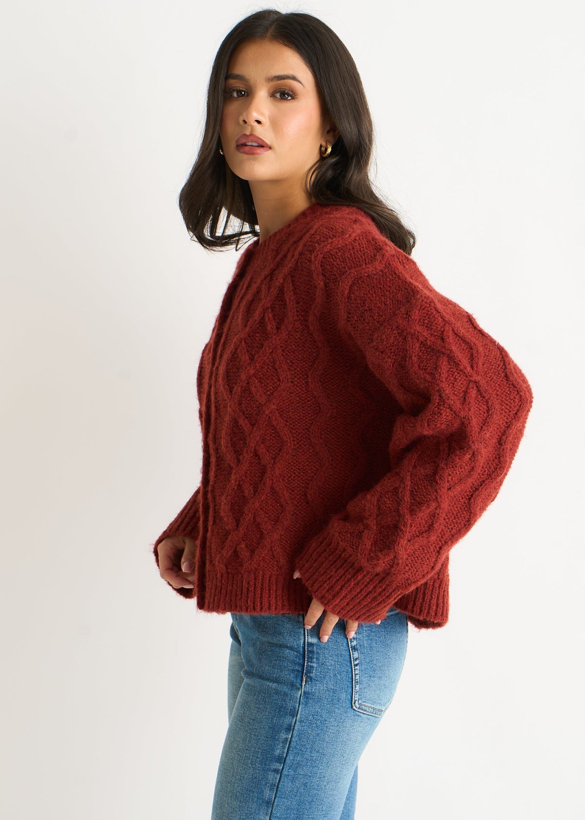 Gini London Rust Cable Knit Cardigan