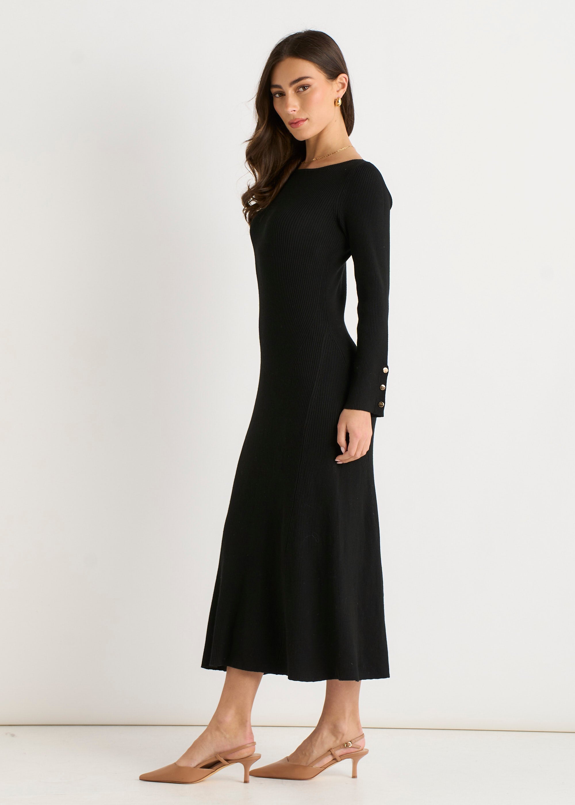 Gini London Black Slash Neck Knitted Fit & Flare Dress