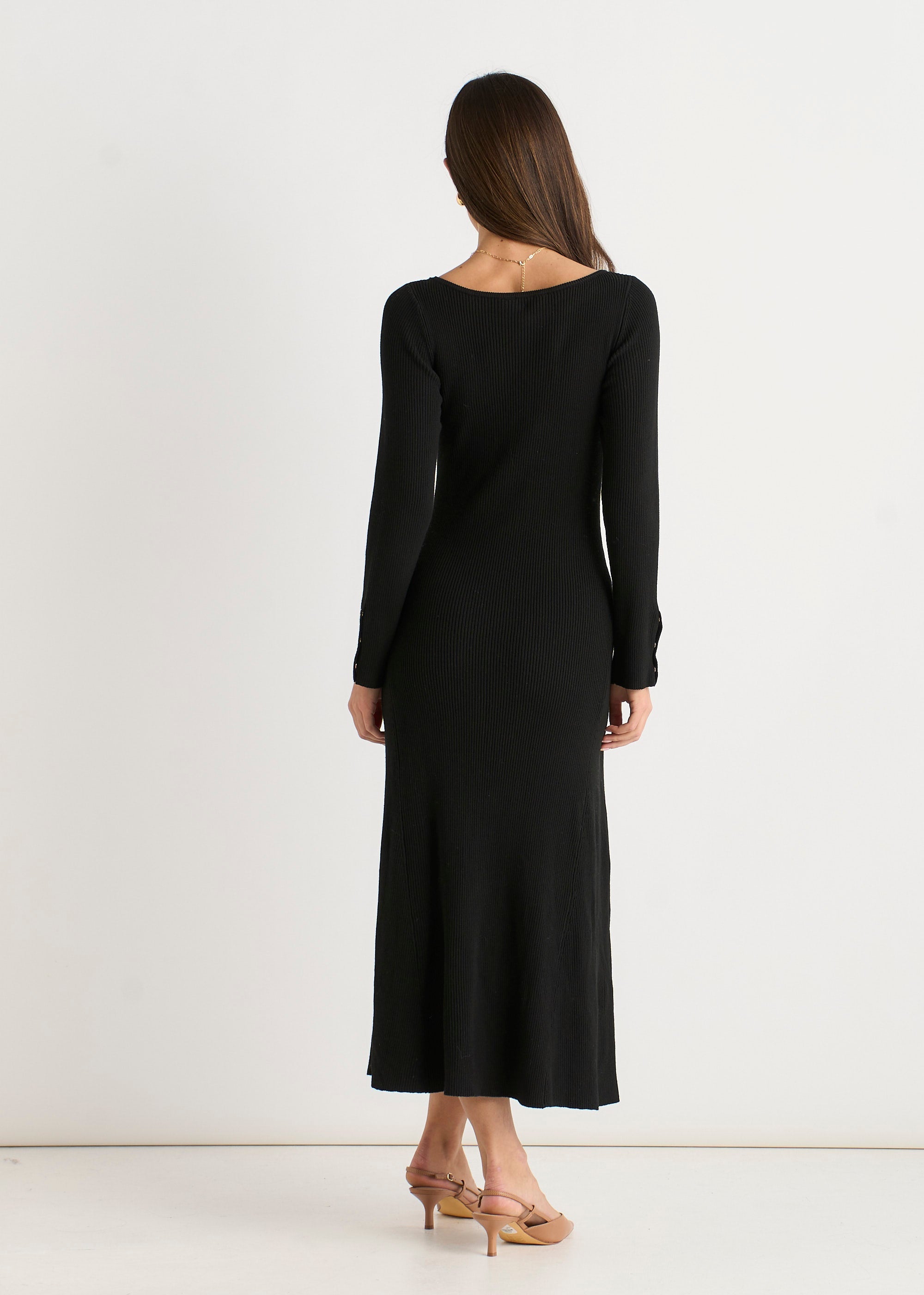 Gini London Black Slash Neck Knitted Fit & Flare Dress