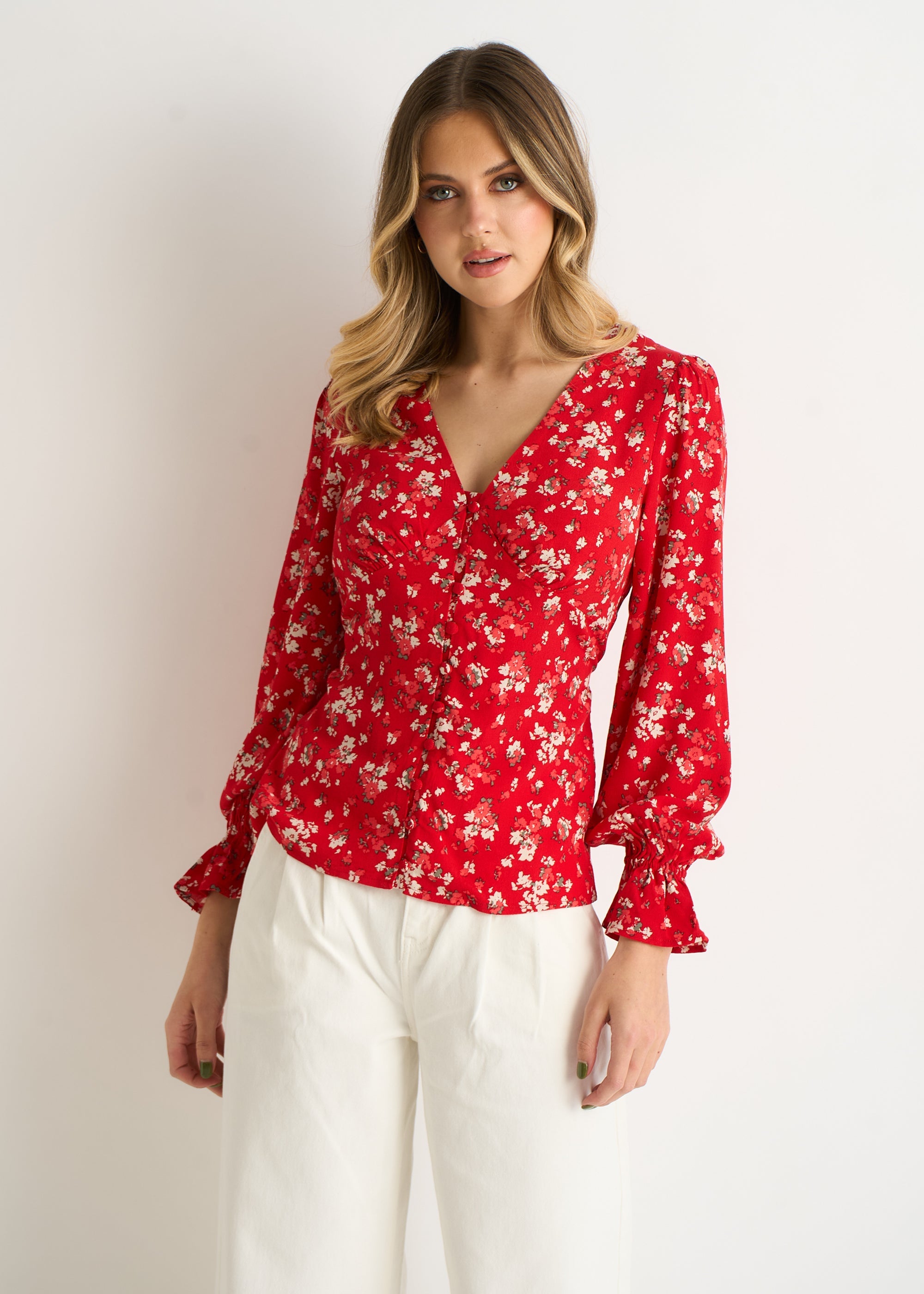 Red Ecovero Viscose Button-through Blouse