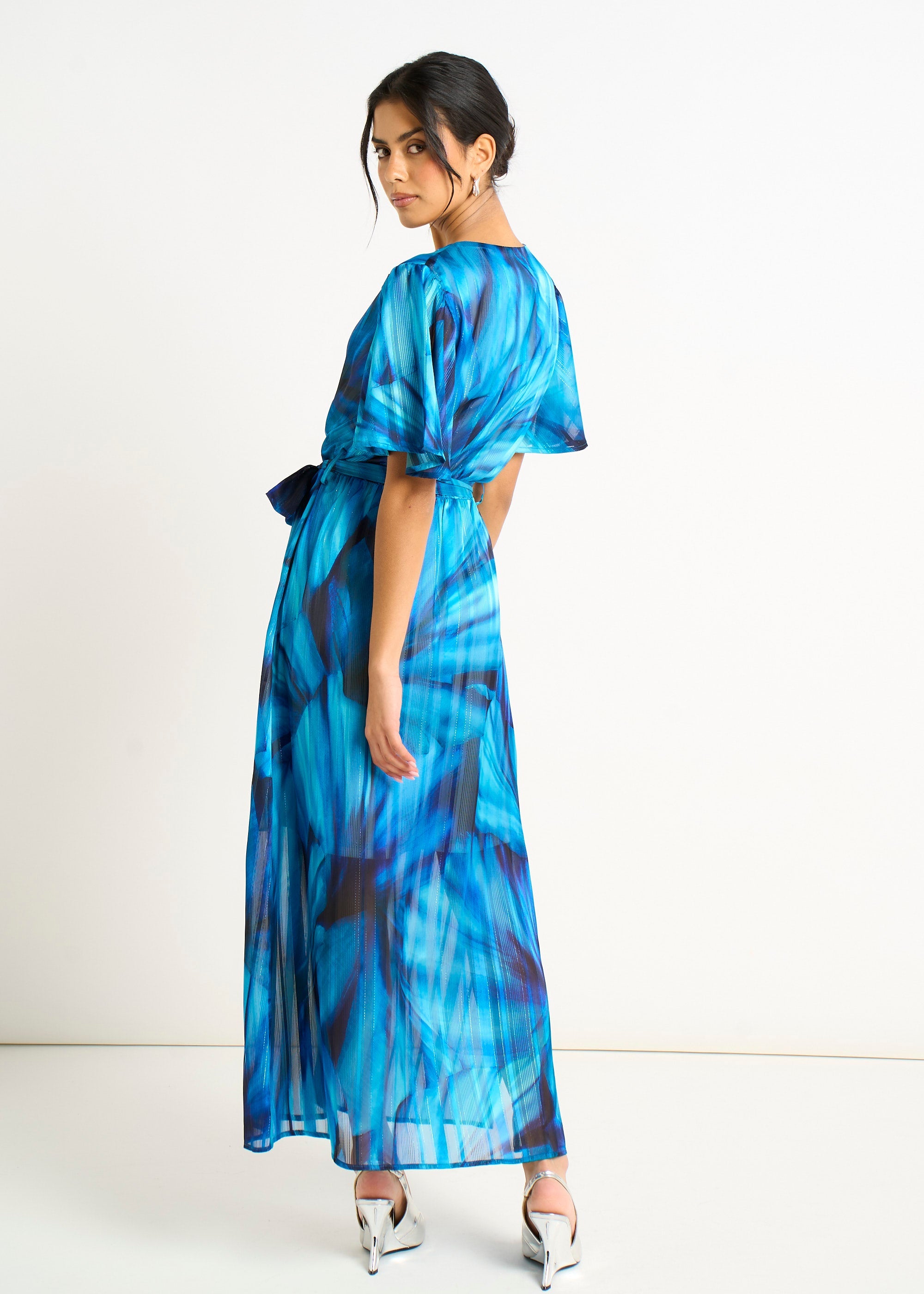 Gini London Blue Tie Dye Print Wrap Midi Dress