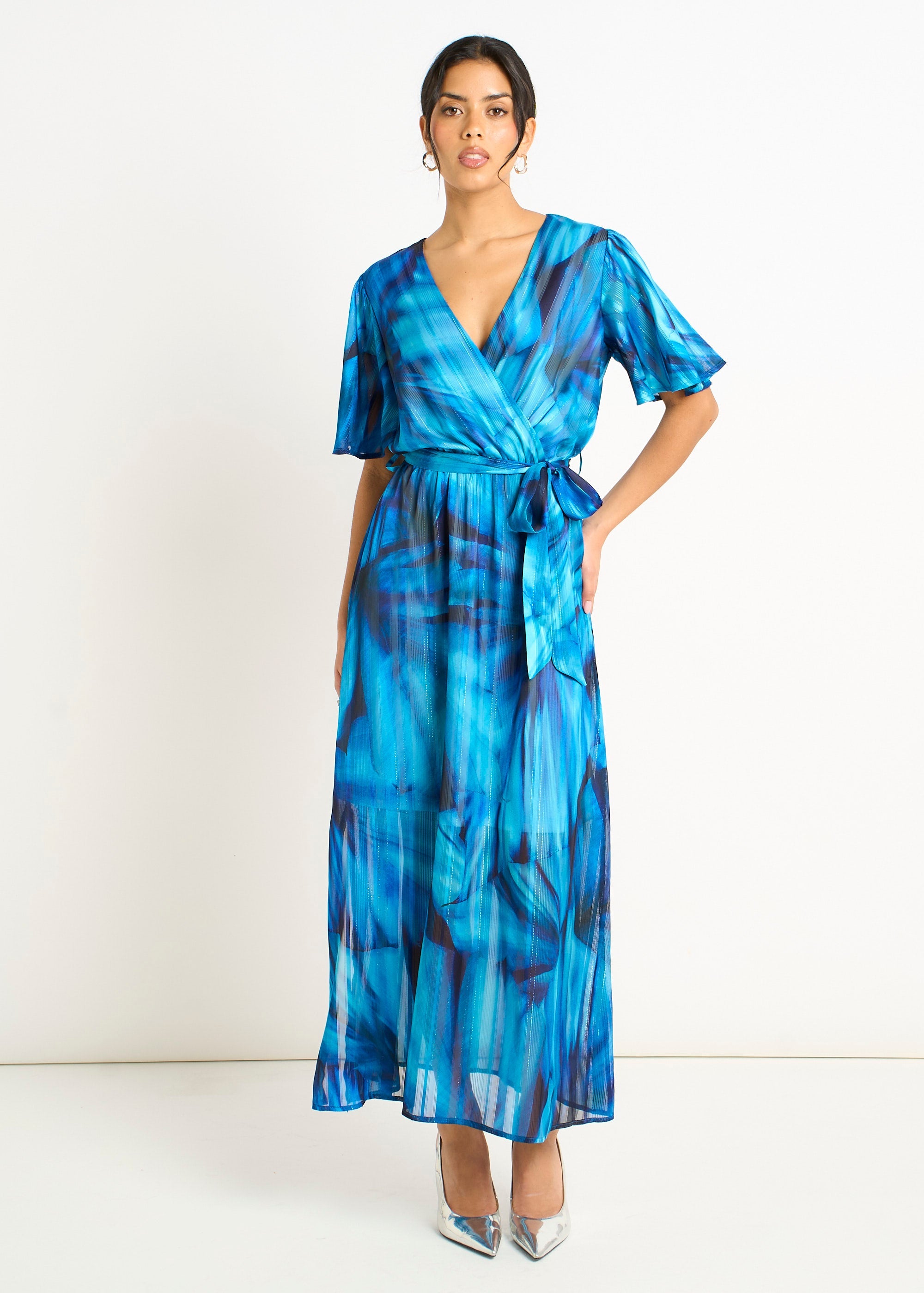 Gini London Blue Tie Dye Print Wrap Midi Dress
