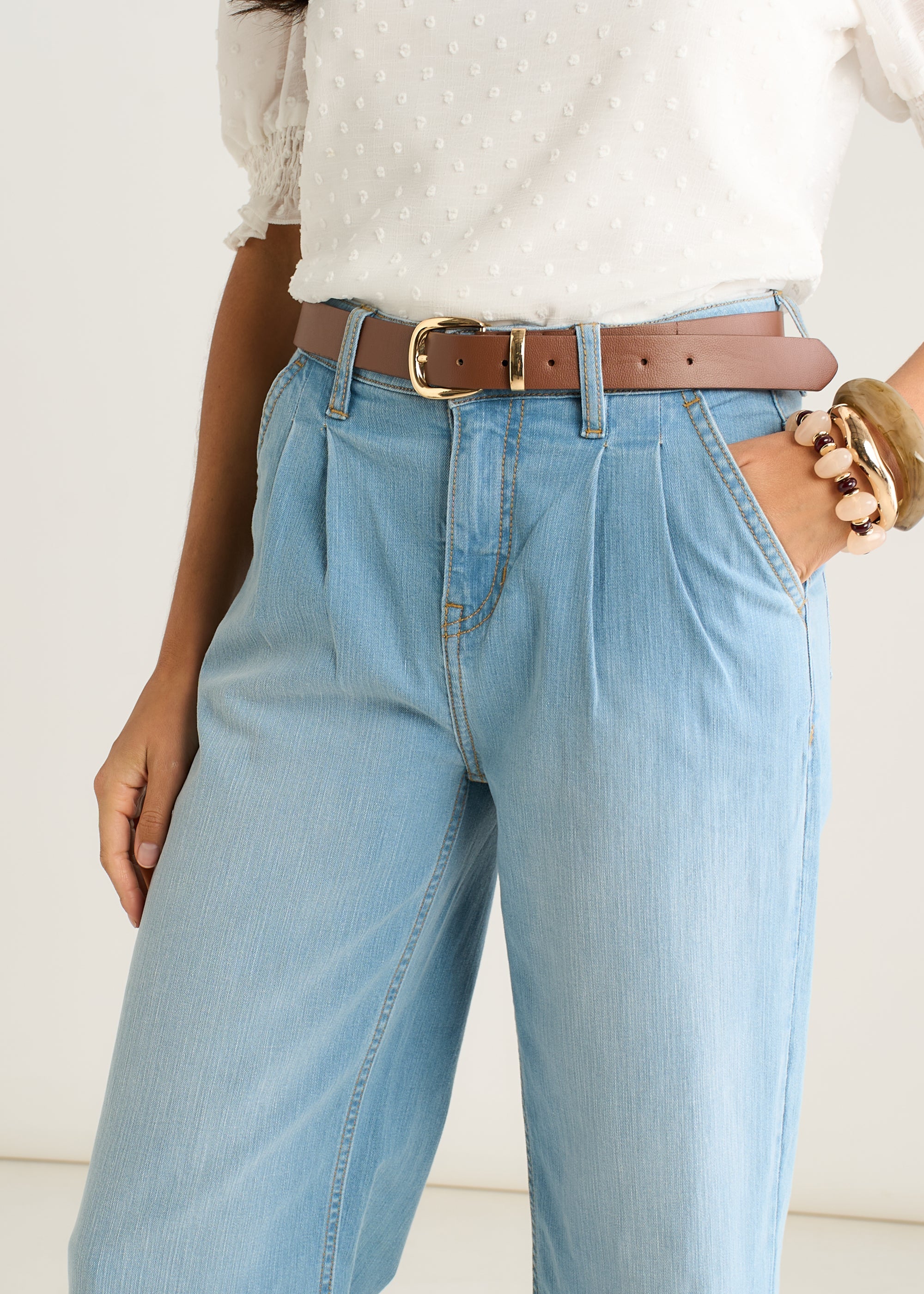 Gini London Light Blue Pleat Wide Leg Jean