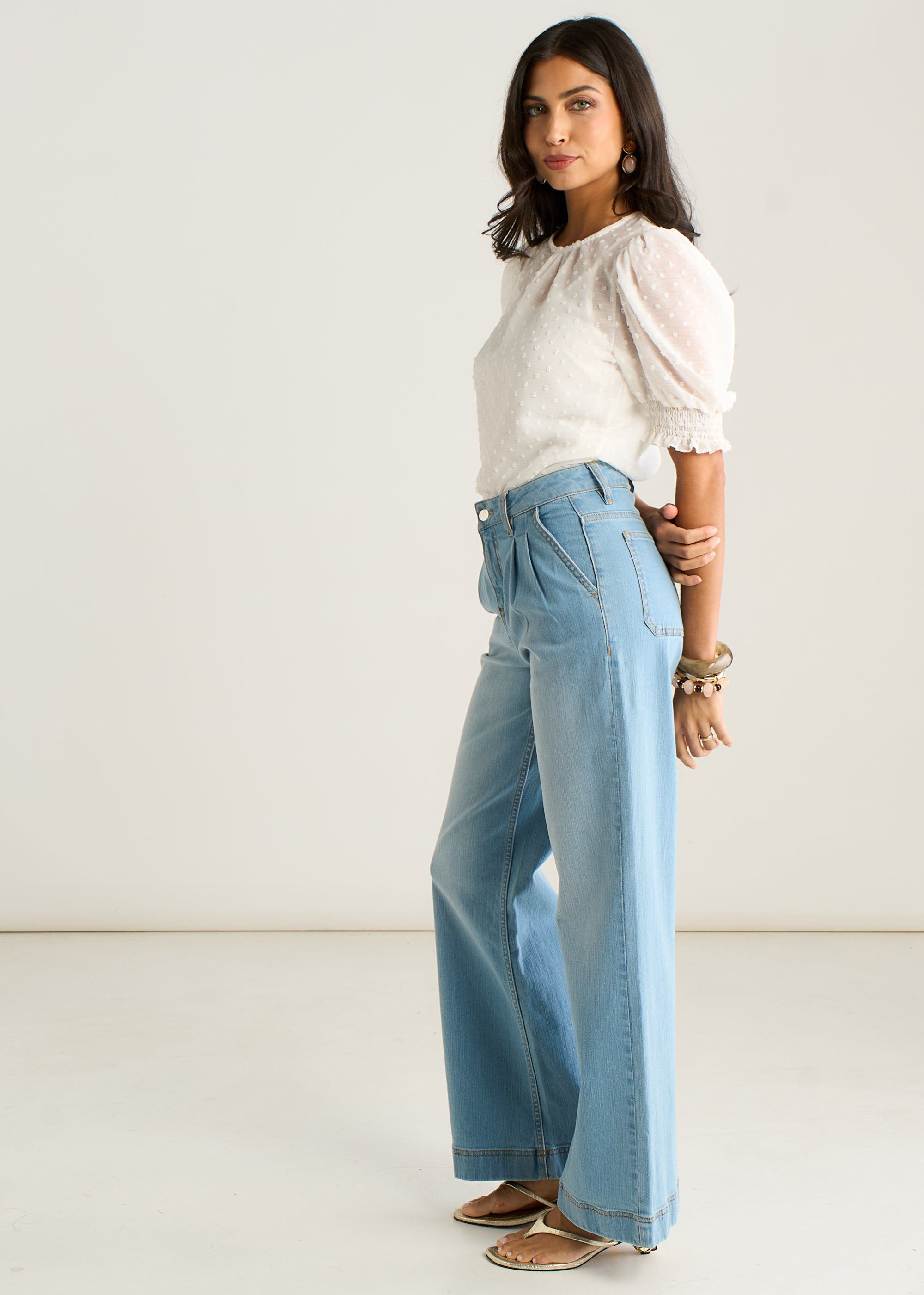 Gini London Light Blue Pleat Wide Leg Jean