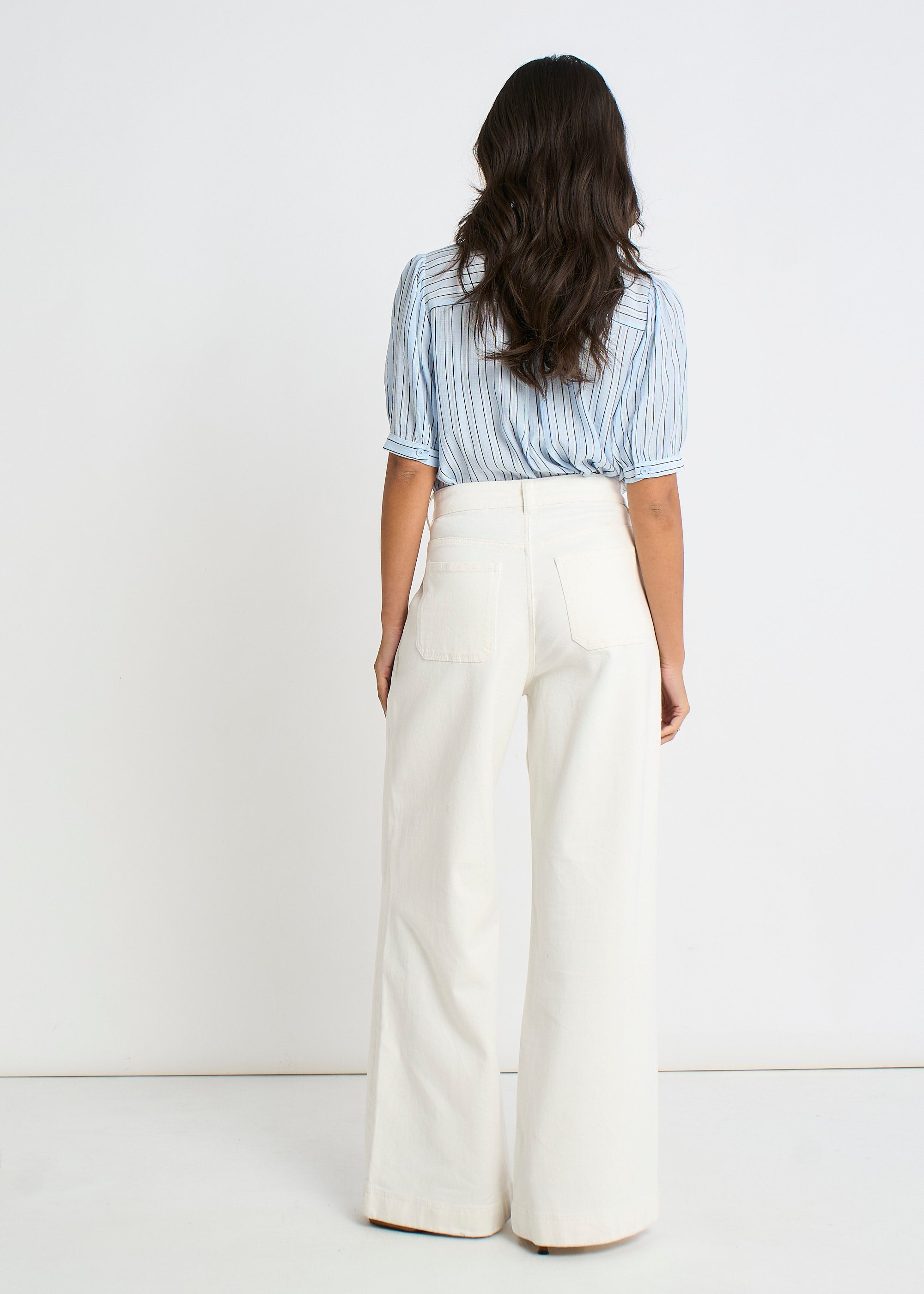 Gini London Off White Pleat Wide Leg Jean