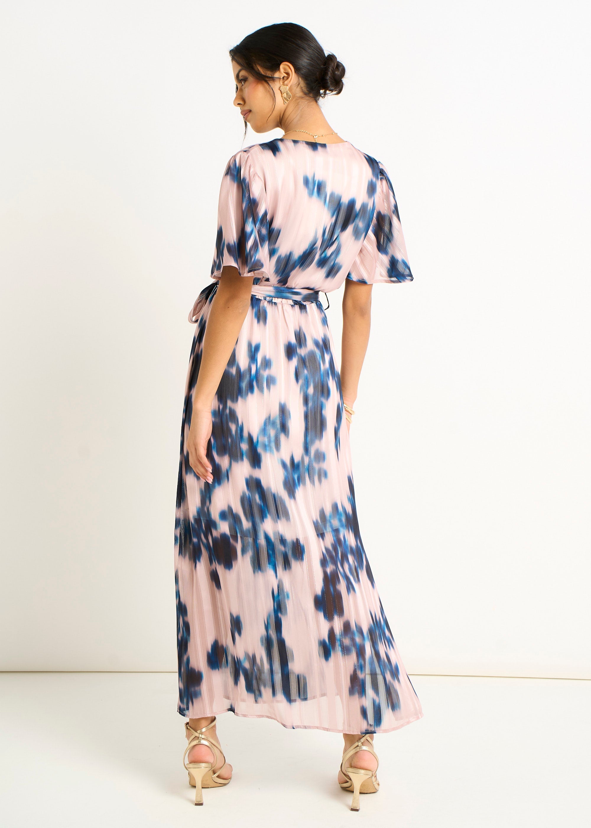Gini London Champagne Blur Print Wrap Midi Dress
