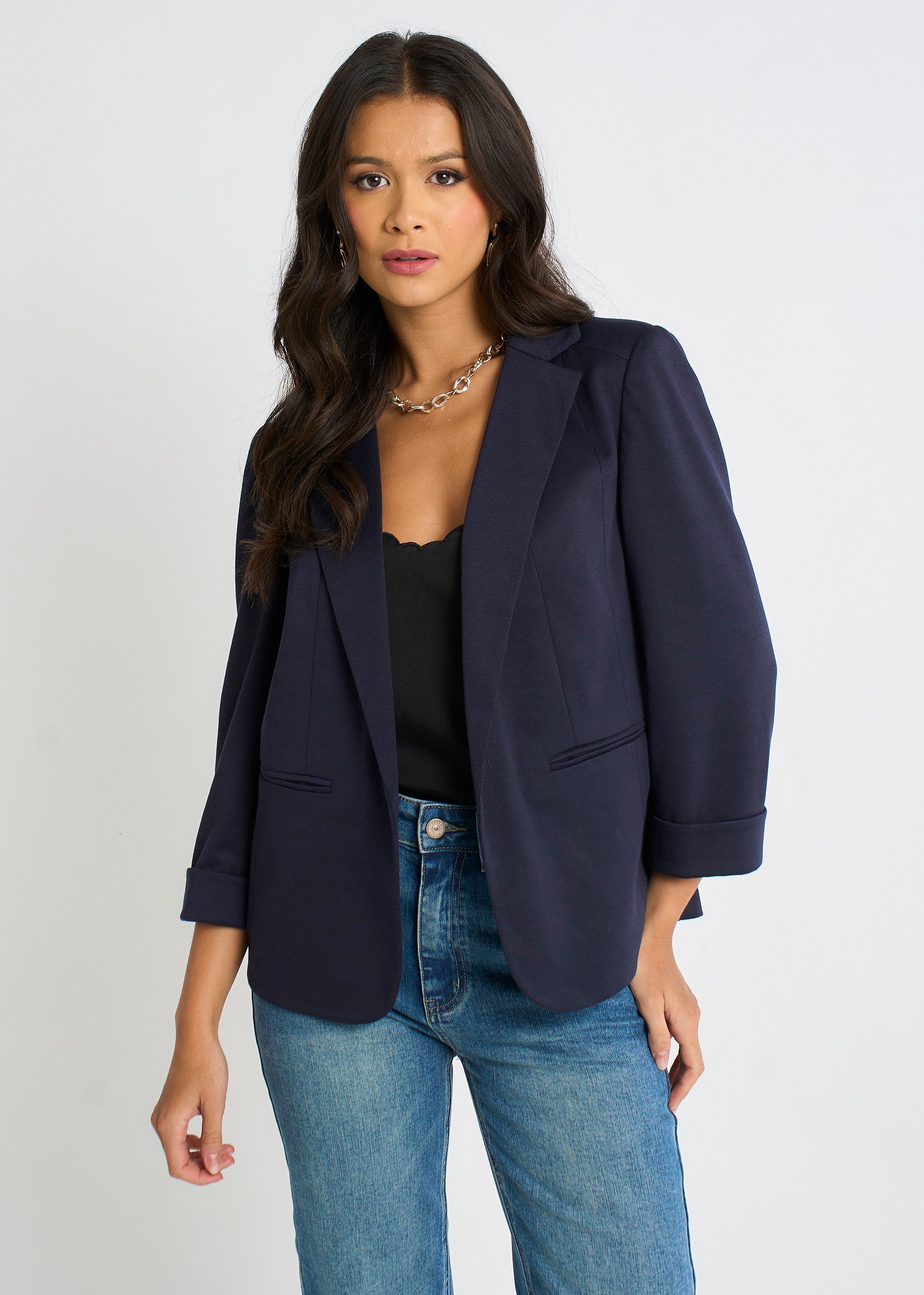 Gini London Navy Ponte Edge to Edge Jacket