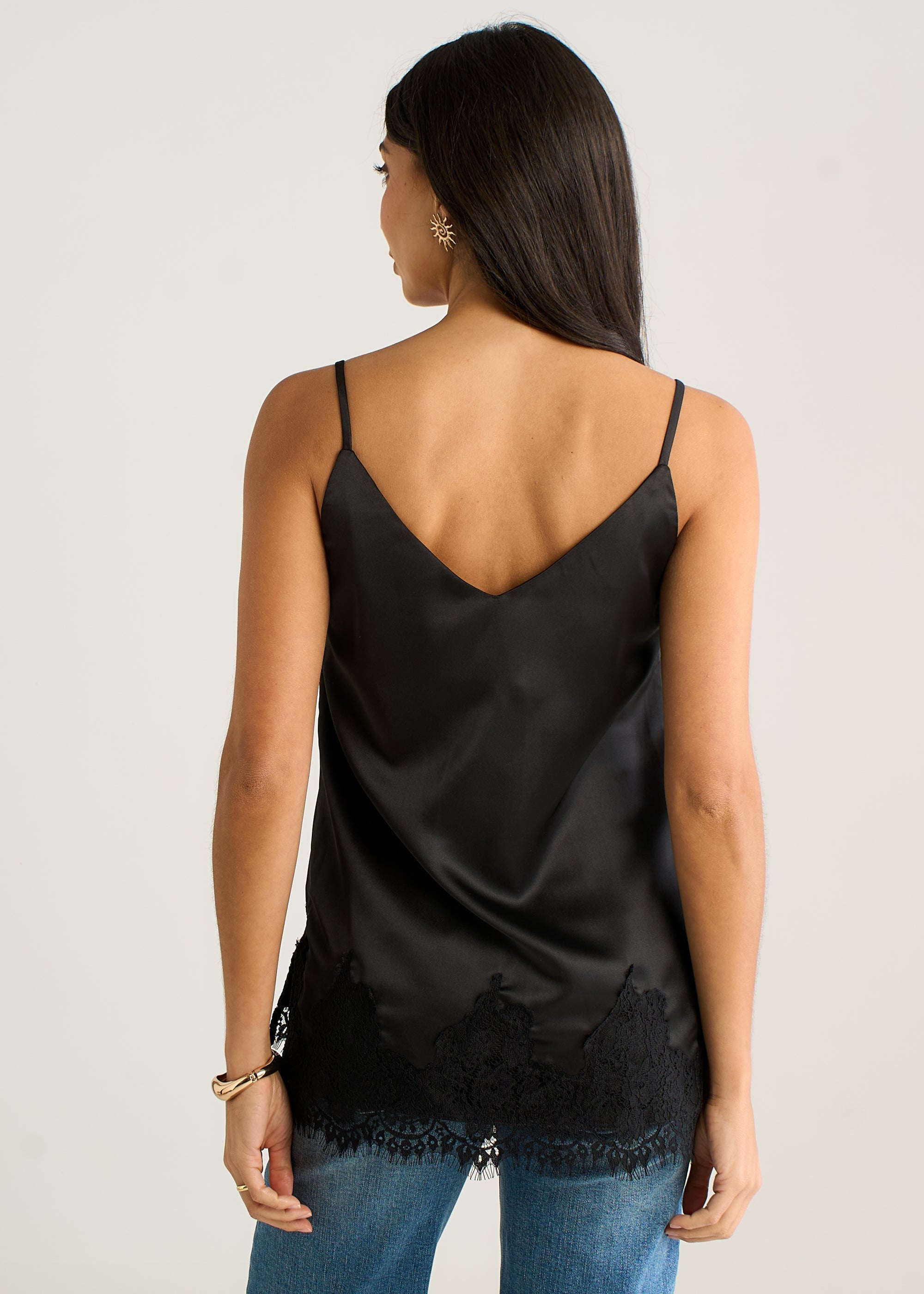 Gini London Black Lace Trim Satin Cami Top