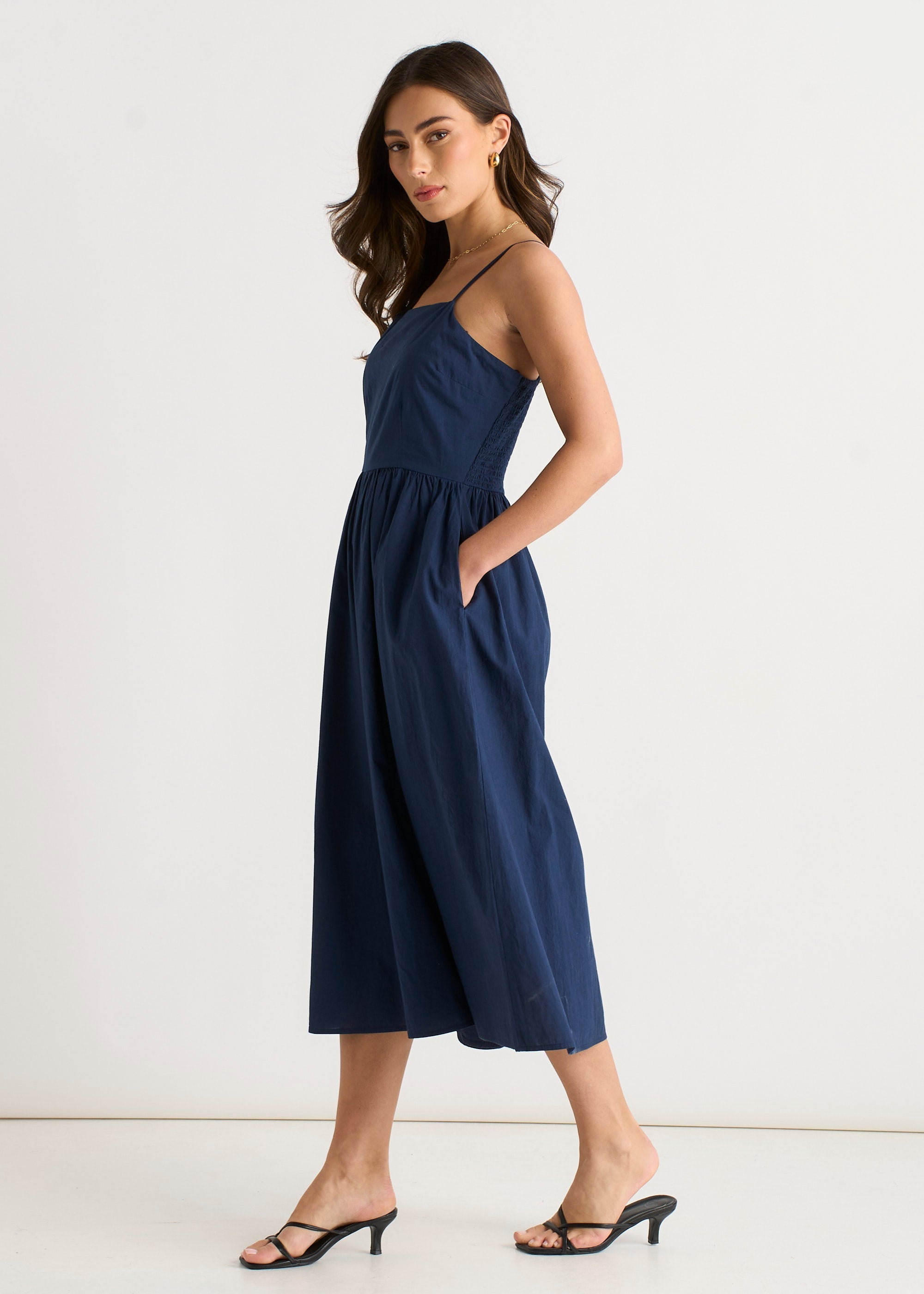 Gini London Navy Wide Leg Strappy Jumpsuit