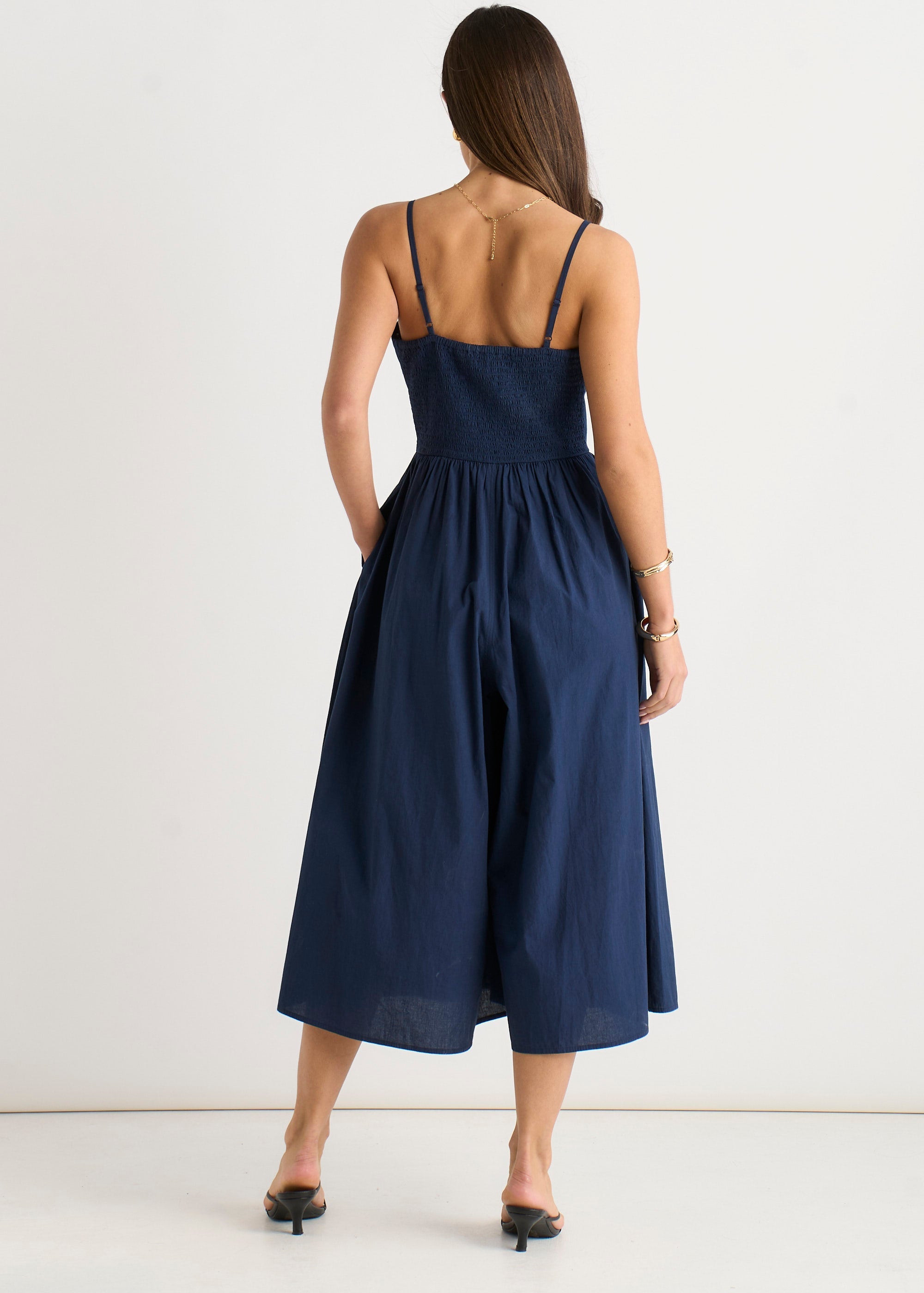 Gini London Navy Wide Leg Strappy Jumpsuit