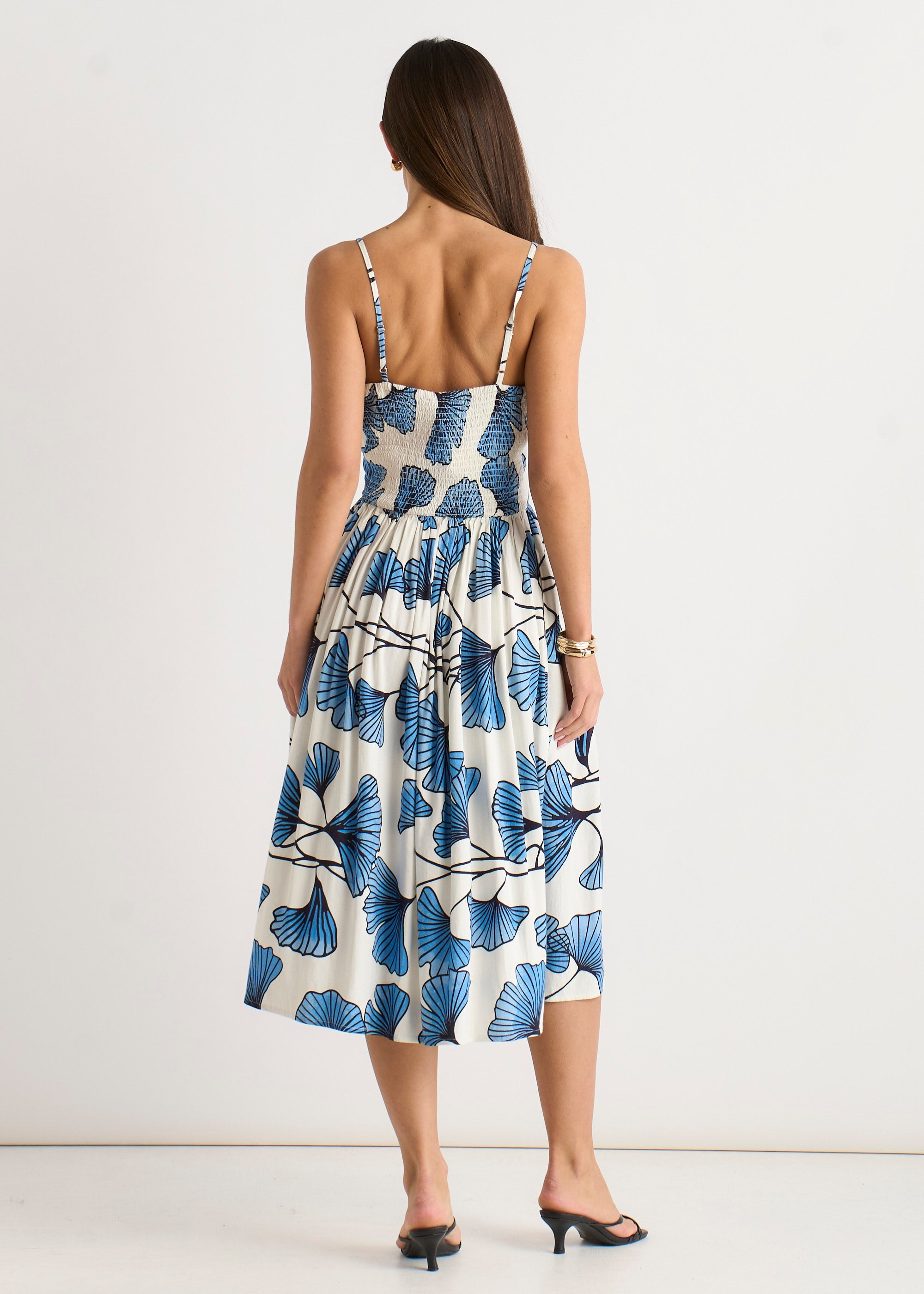Gini London Blue Floral Linen Mix Cami Dress